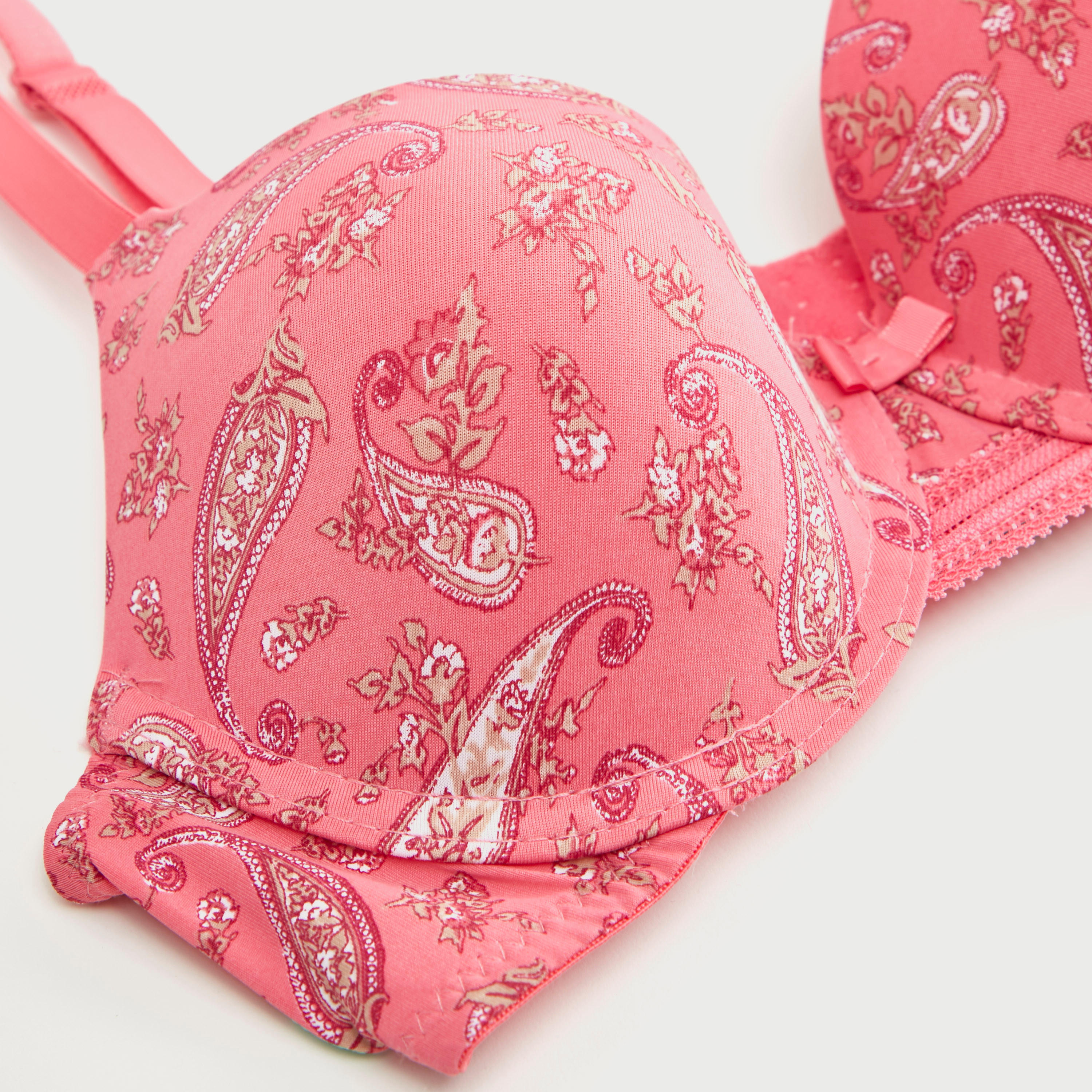 صدريّة تيشيرت مبطّنة بحمّالات قابلة للتّعديل وطبعات بيزلي-women-clothing-lingerie-bras-image-2