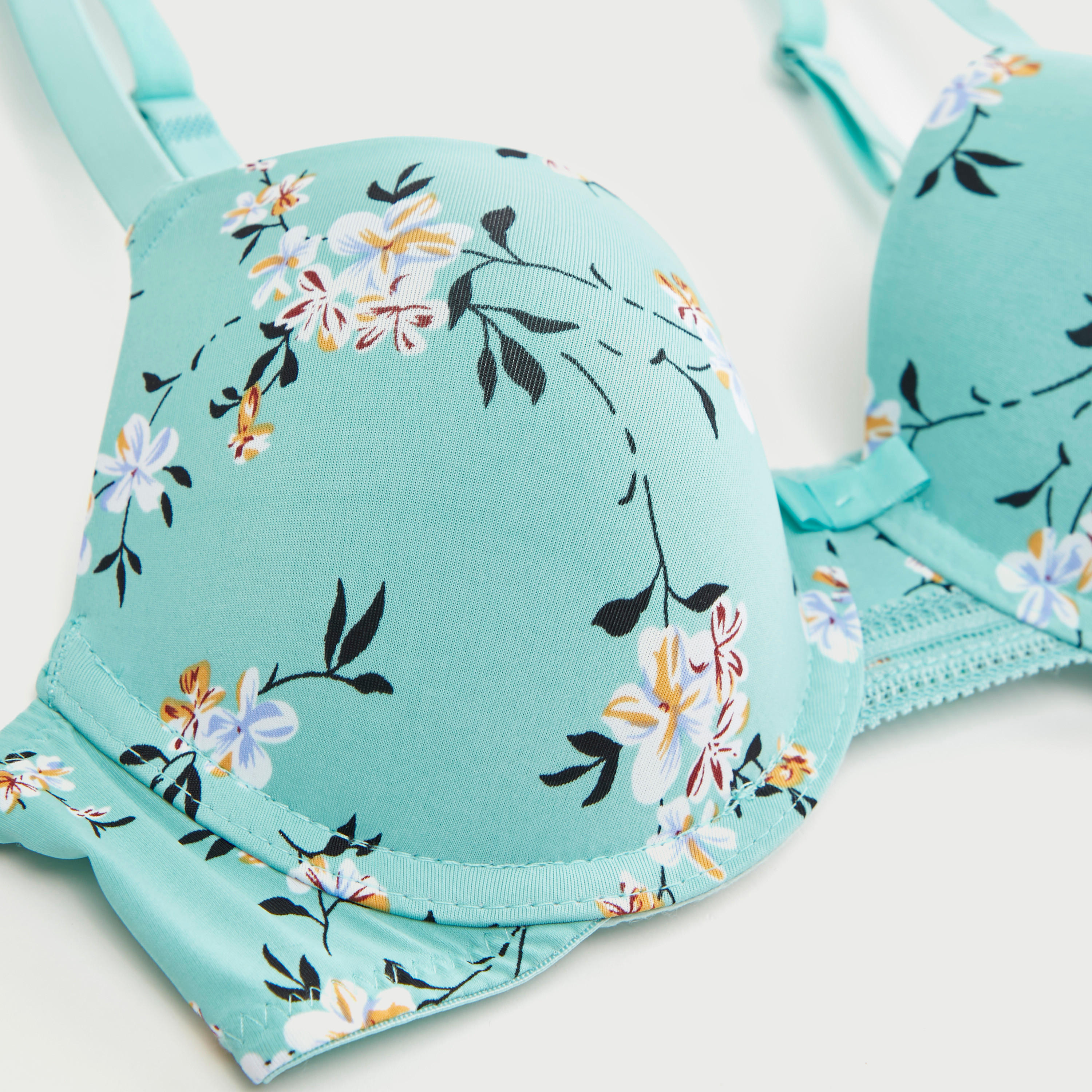 صدريّة تيشيرت مبطّنة بطبعات أزهار وحمّالات قابلة للتّعديل-women-clothing-lingerie-bras-image-3