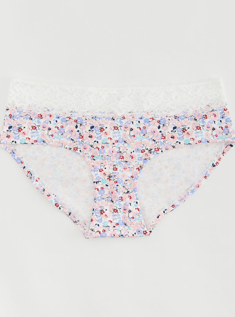 سراويل داخلية هيبستر بخصر مطاطي بتفاصيل دانتيل وطبعات أزهار-women-clothing-lingerie-panties-image-1