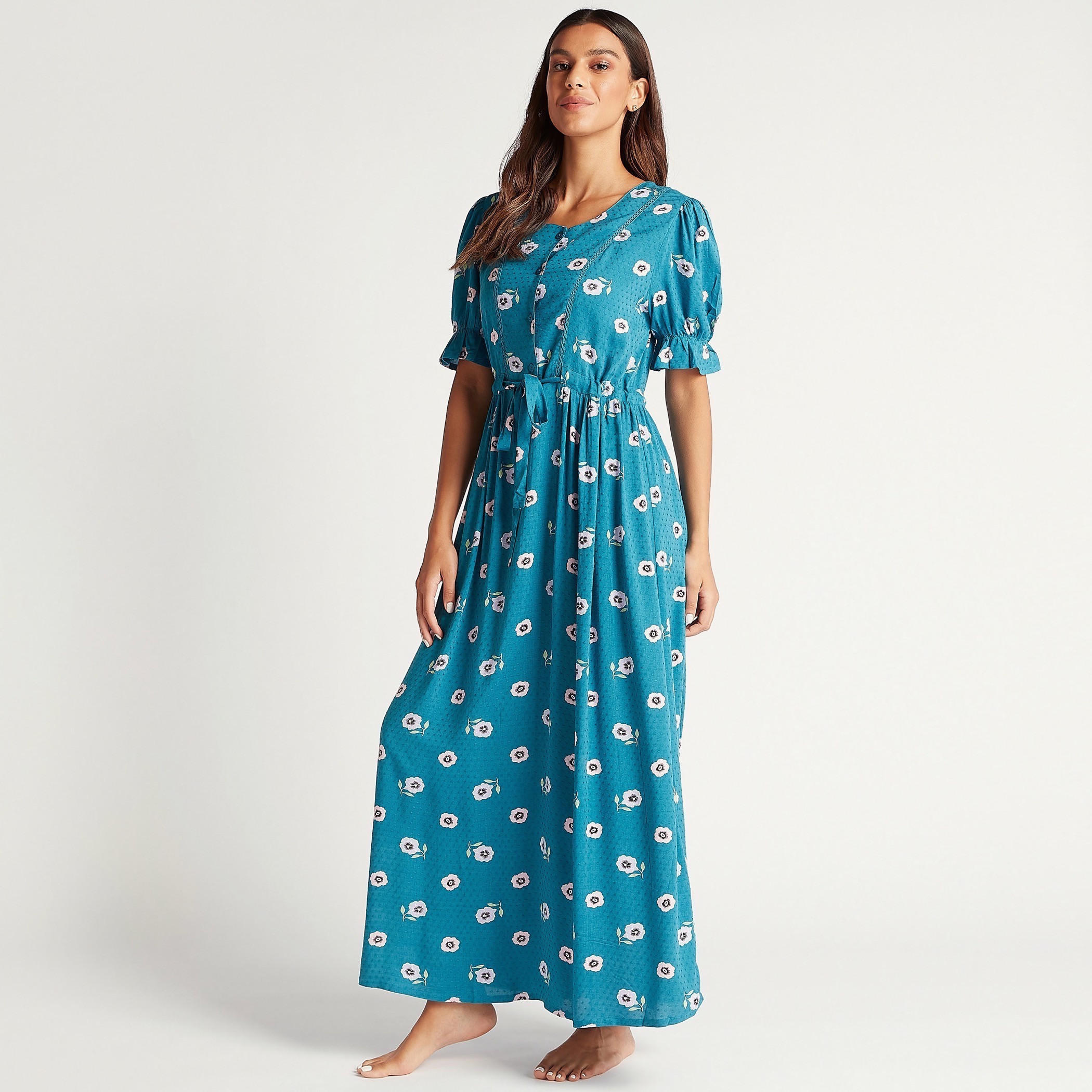 بلوزة بياقة V وأكمام طويلة وطبعات أزهار-women-clothing-nightwear-nighties-image-1