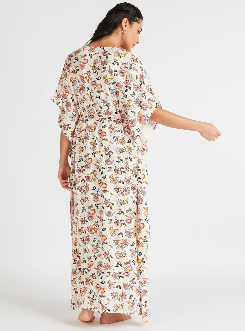 ثوب بطبعات أزهار وياقة v ورباط وأكمام قصيرة-women-clothing-nightwear-nighties-image-4