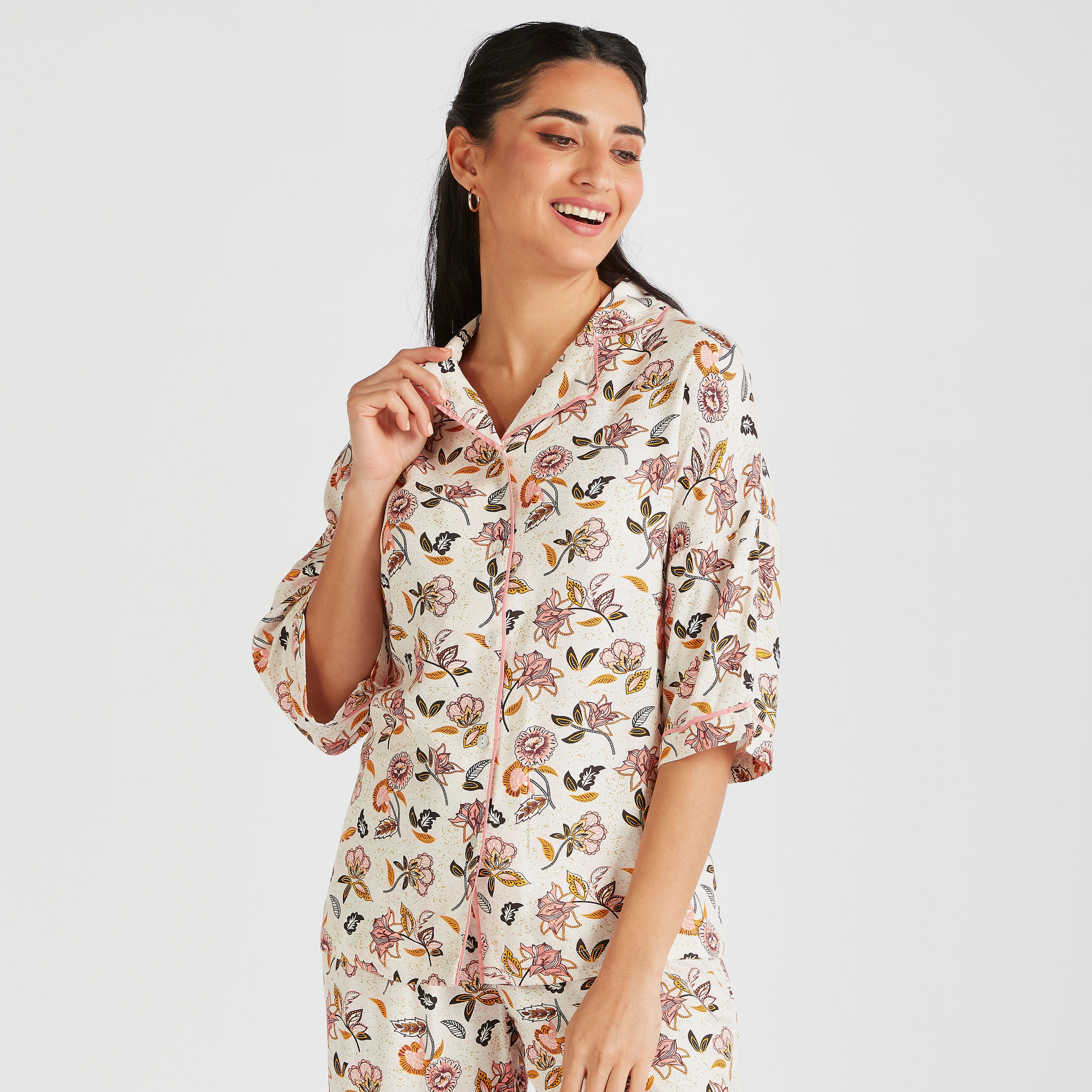 طقم بنطلون بيجاما وقميص بطبعات أزهار-women-clothing-nightwear-pyjamas-longsets-image-3