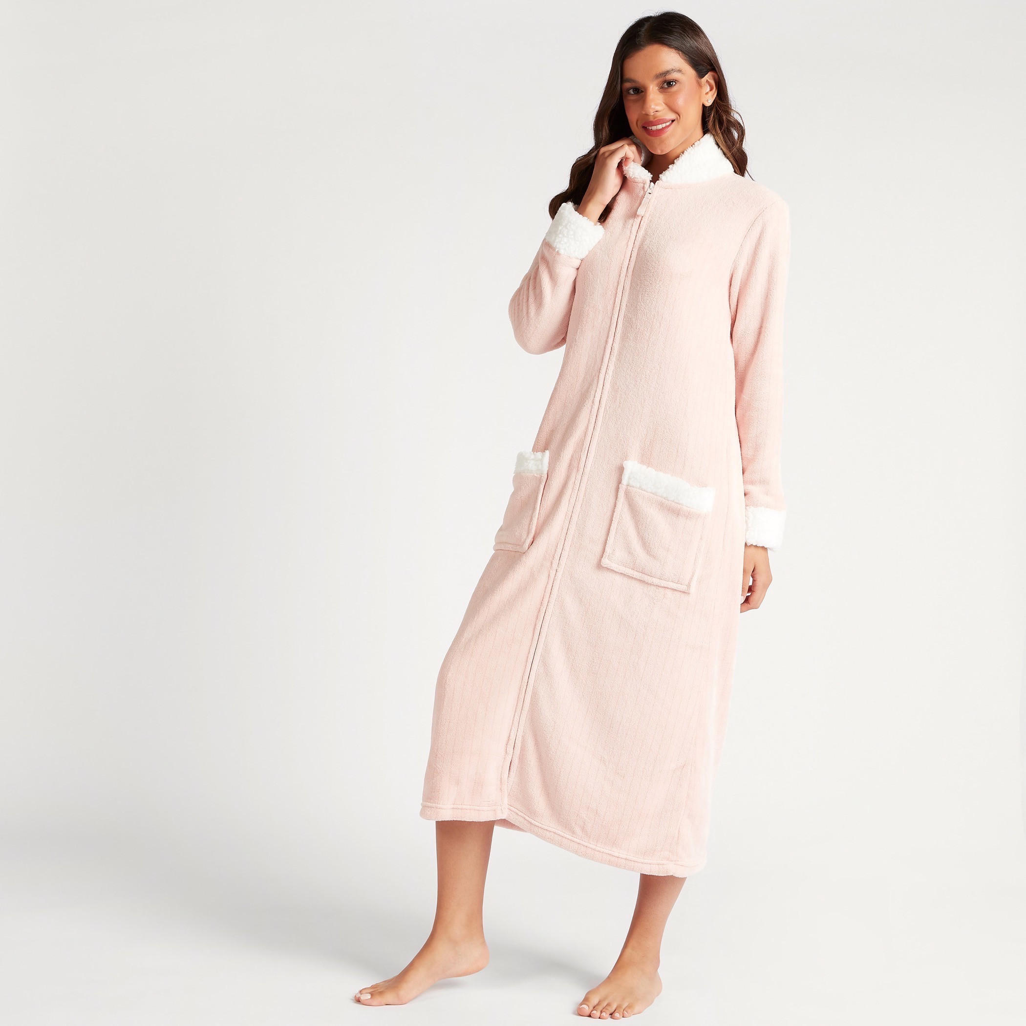 Textured Robe with Zip Closure and Pockets-women-clothing-nightwear-robes-image-1