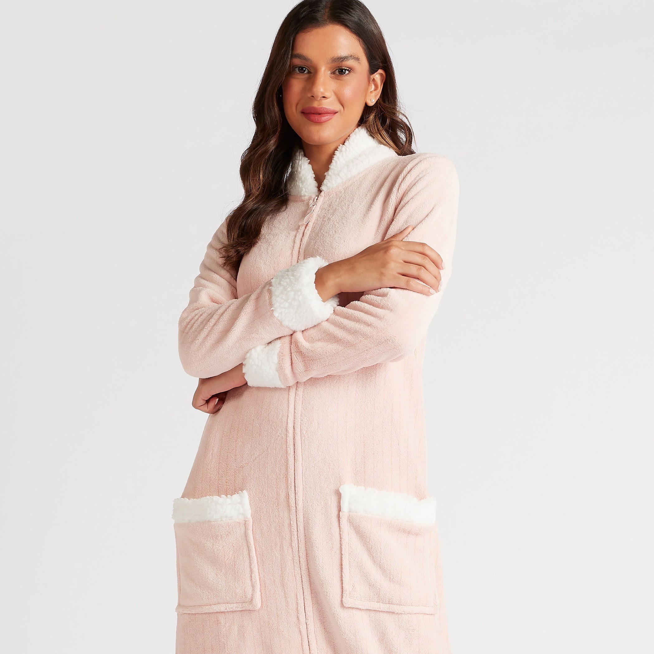 Textured Robe with Zip Closure and Pockets-women-clothing-nightwear-robes-image-6