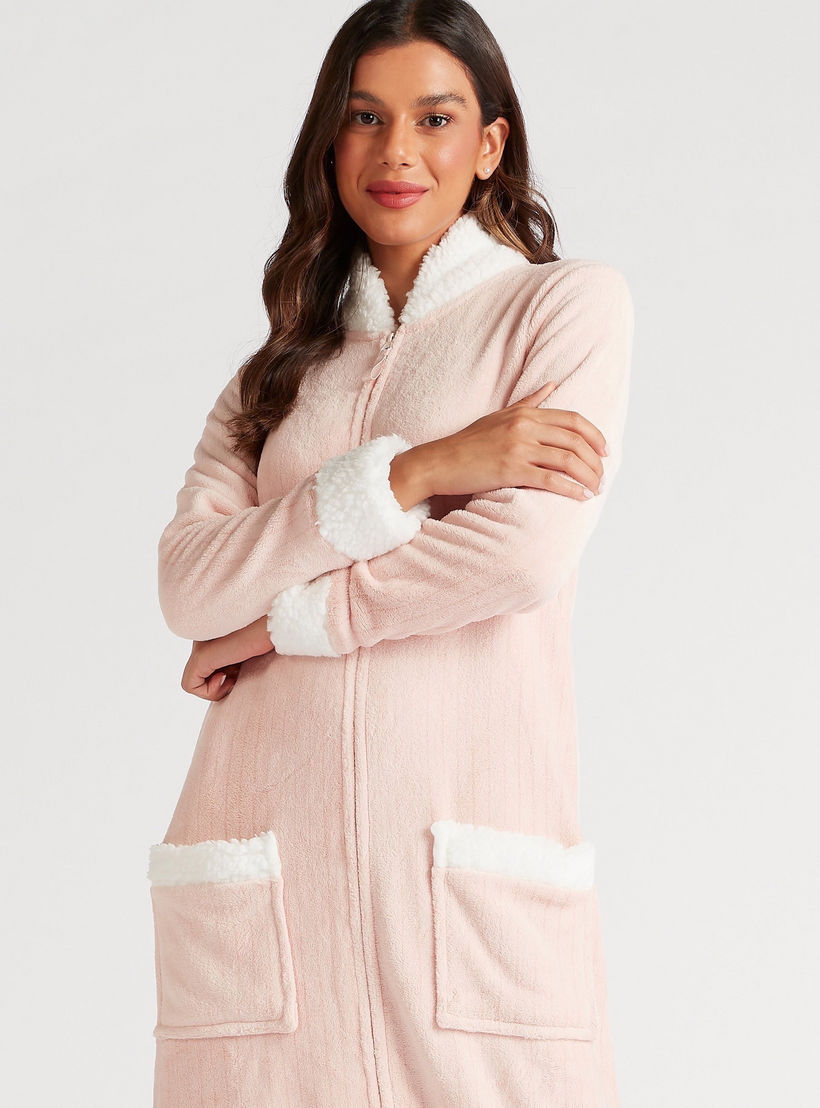 Textured Robe with Zip Closure and Pockets-women-clothing-nightwear-robes-image-6