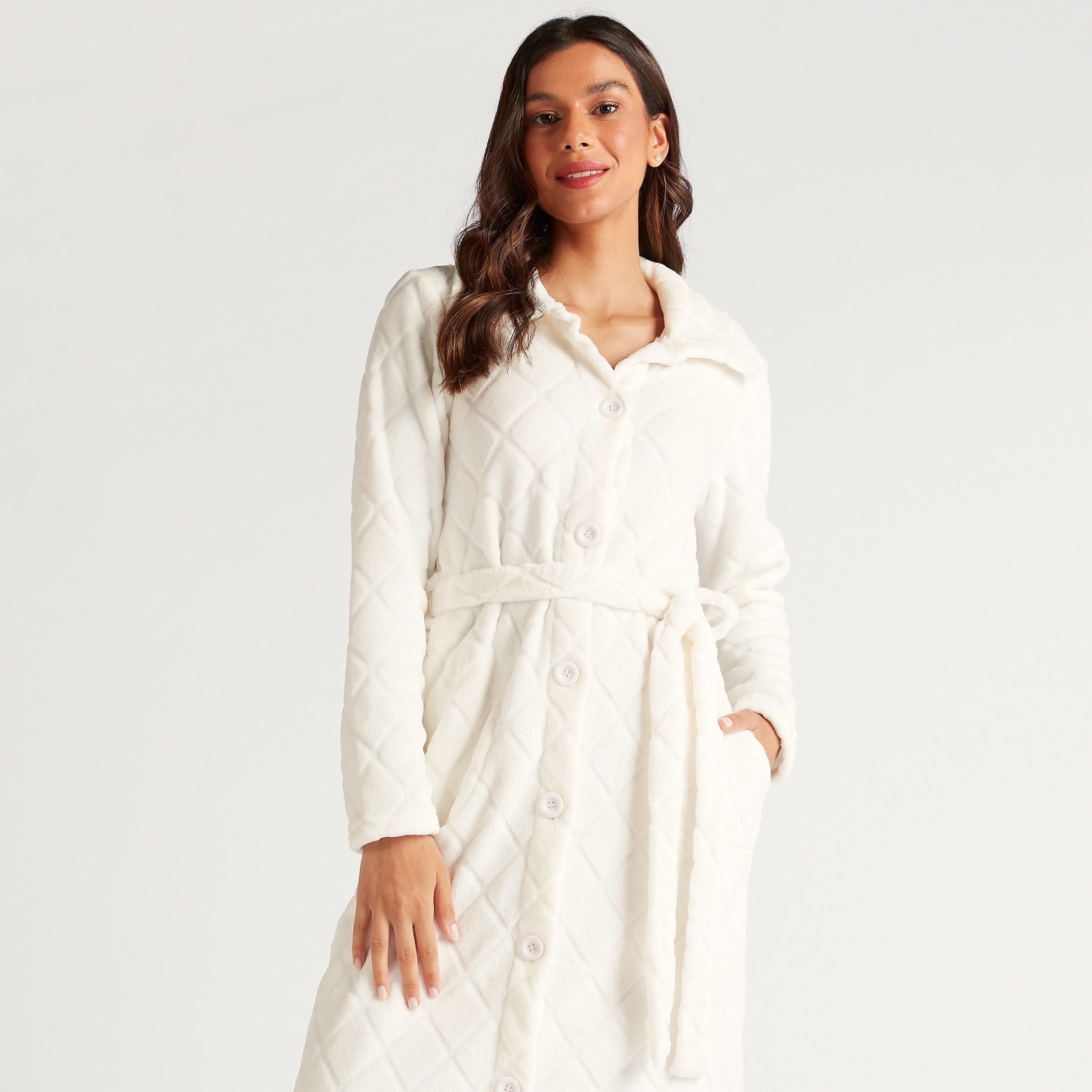 روب بارز الملمس بحزام ربط وجيوب-women-clothing-nightwear-robes-image-2