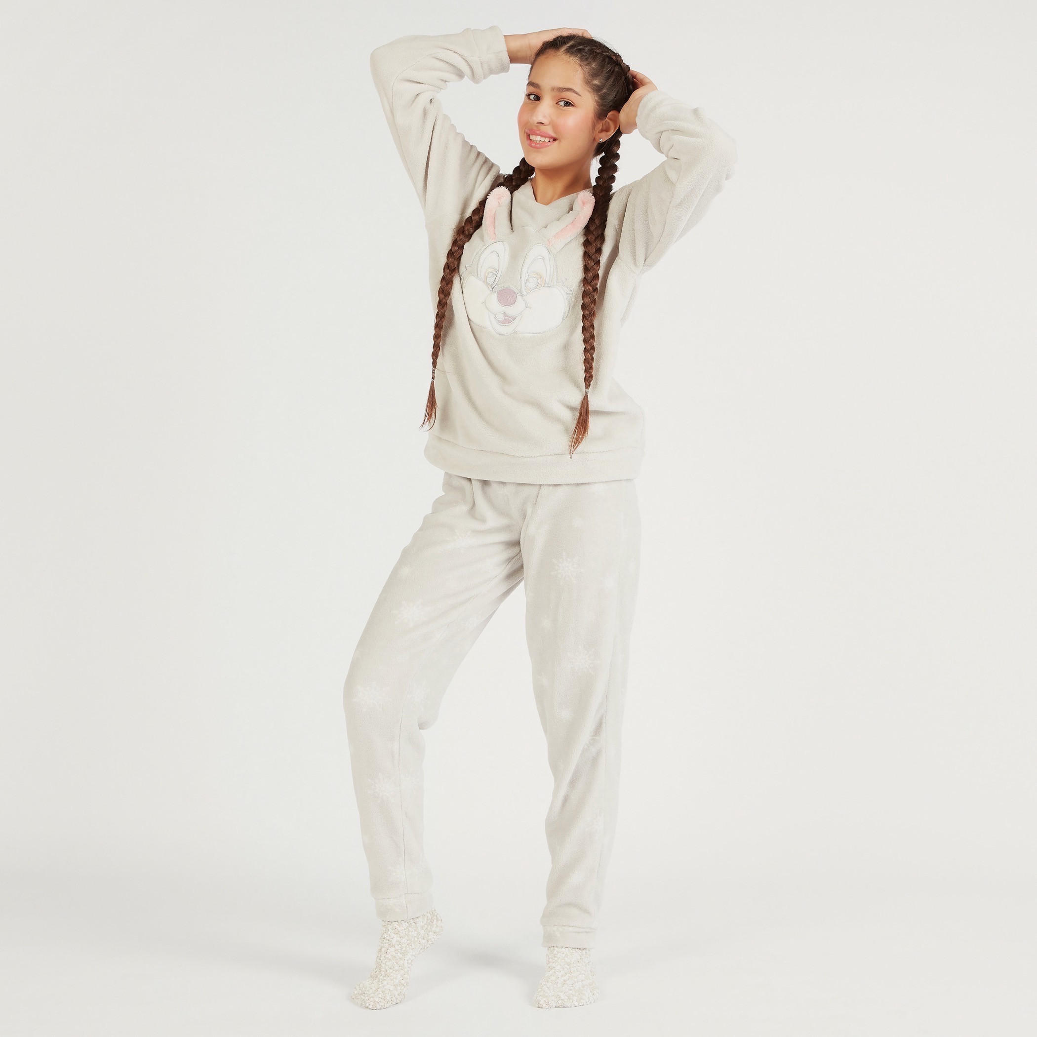 طقم بنطلون بيجاما وسويت شيرت بياقة ضيقة وزينة أرنب-women-clothing-nightwear-pyjamas-longsets-image-1