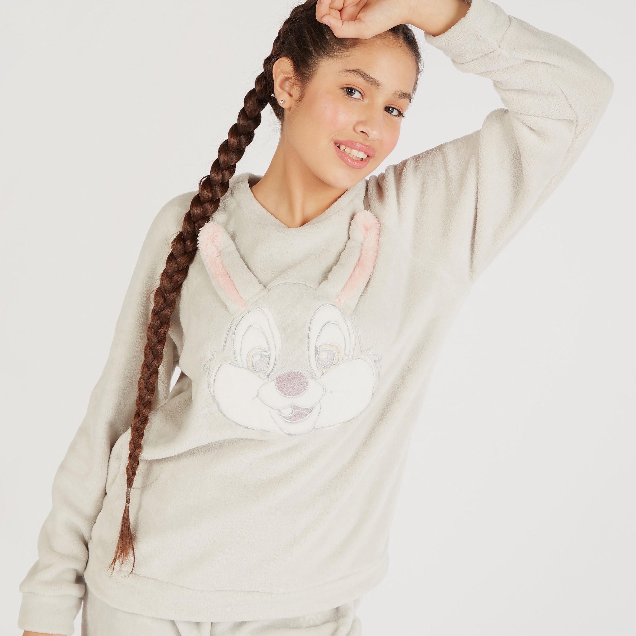 طقم بنطلون بيجاما وسويت شيرت بياقة ضيقة وزينة أرنب-women-clothing-nightwear-pyjamas-longsets-image-7