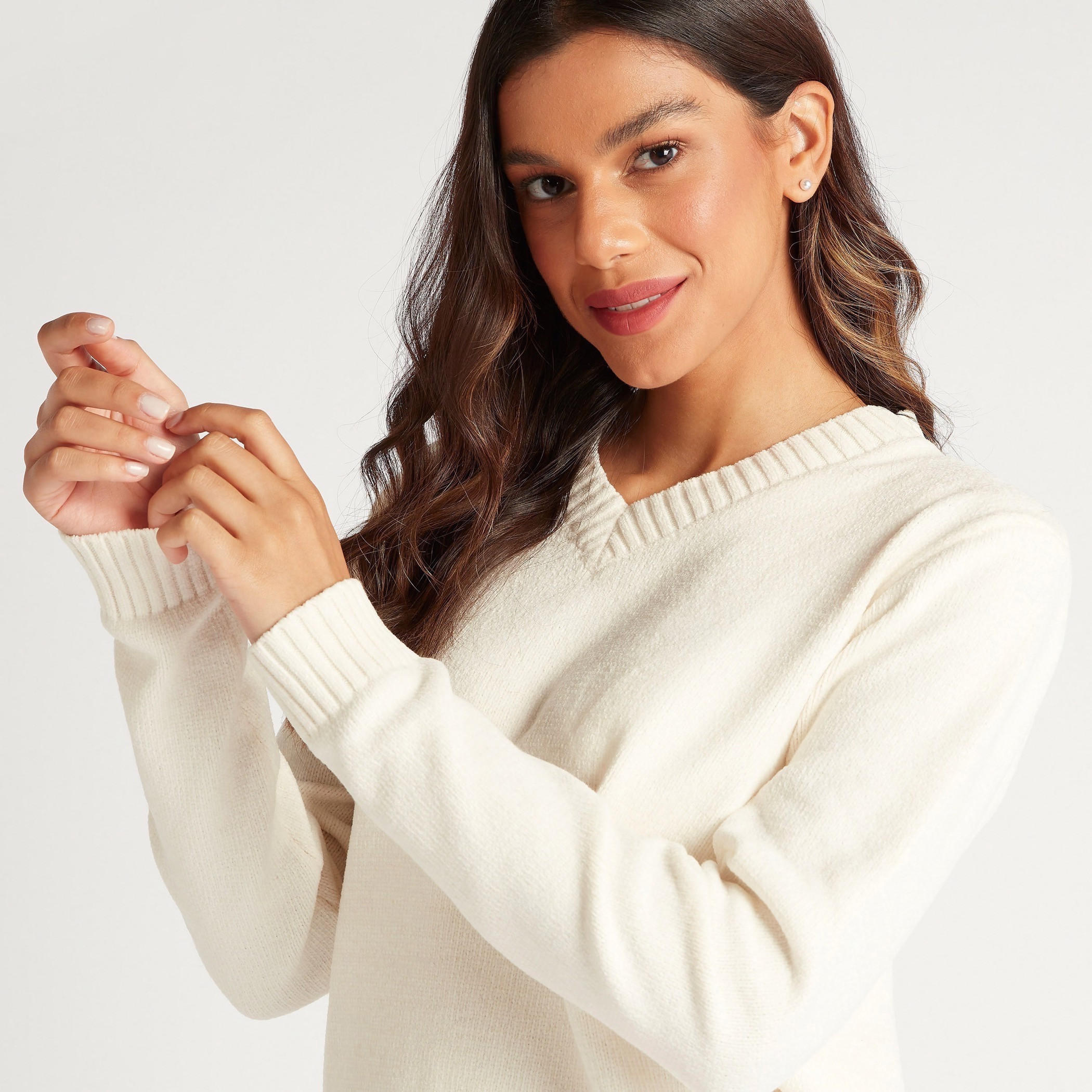 Textured V-neck T-shirt with Long Sleeves-women-clothing-nightwear-pyjamas-tops-image-6