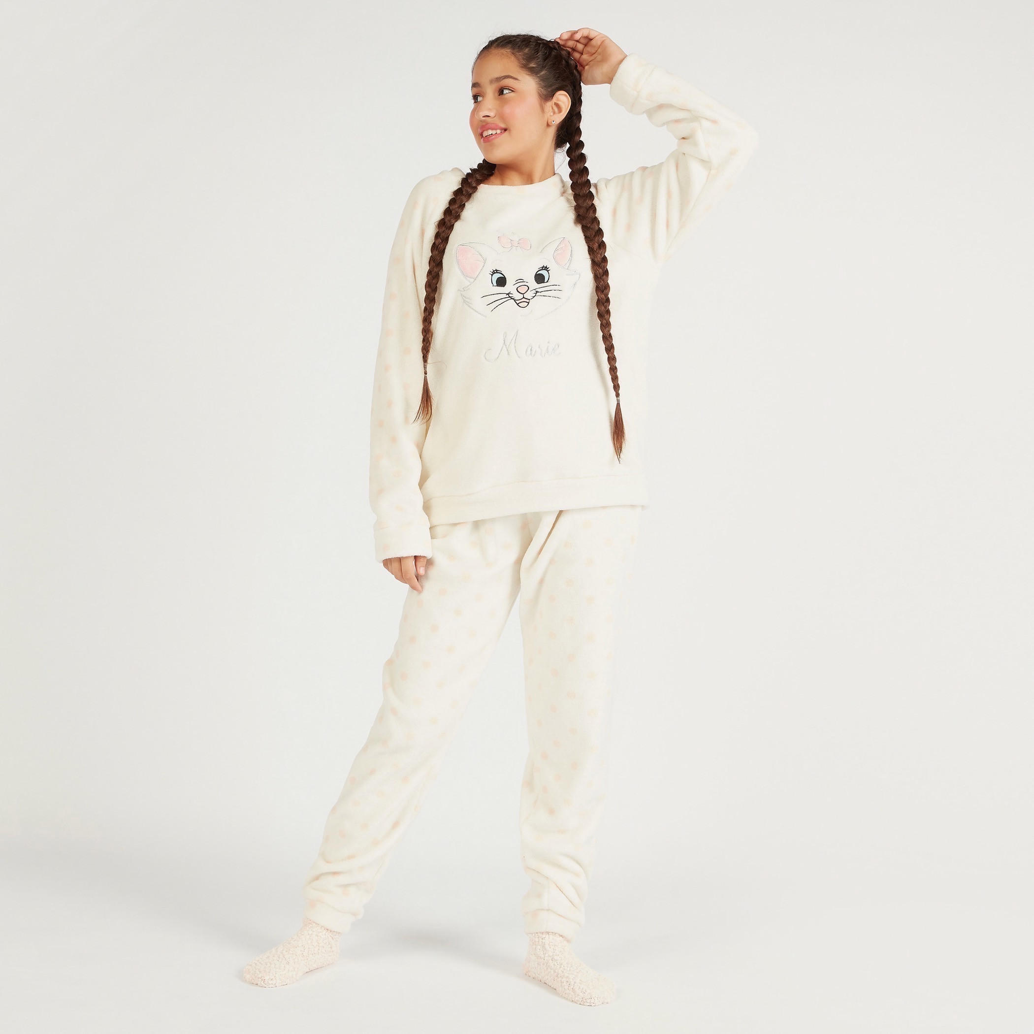 طقم بنطلون بيجاما وجوارب وبلوزة بارزة الملمس بأكمام طويلة وتصميم ماري-women-clothing-nightwear-pyjamas-longsets-image-3