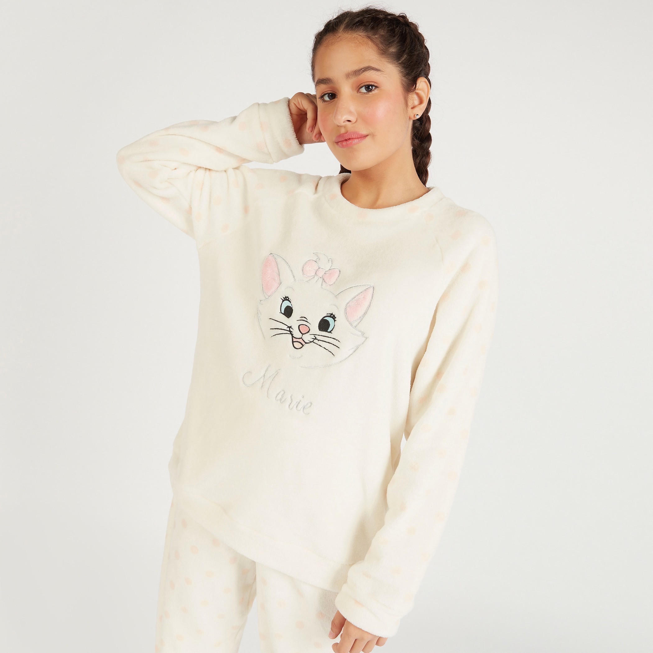 طقم بنطلون بيجاما وجوارب وبلوزة بارزة الملمس بأكمام طويلة وتصميم ماري-women-clothing-nightwear-pyjamas-longsets-image-6
