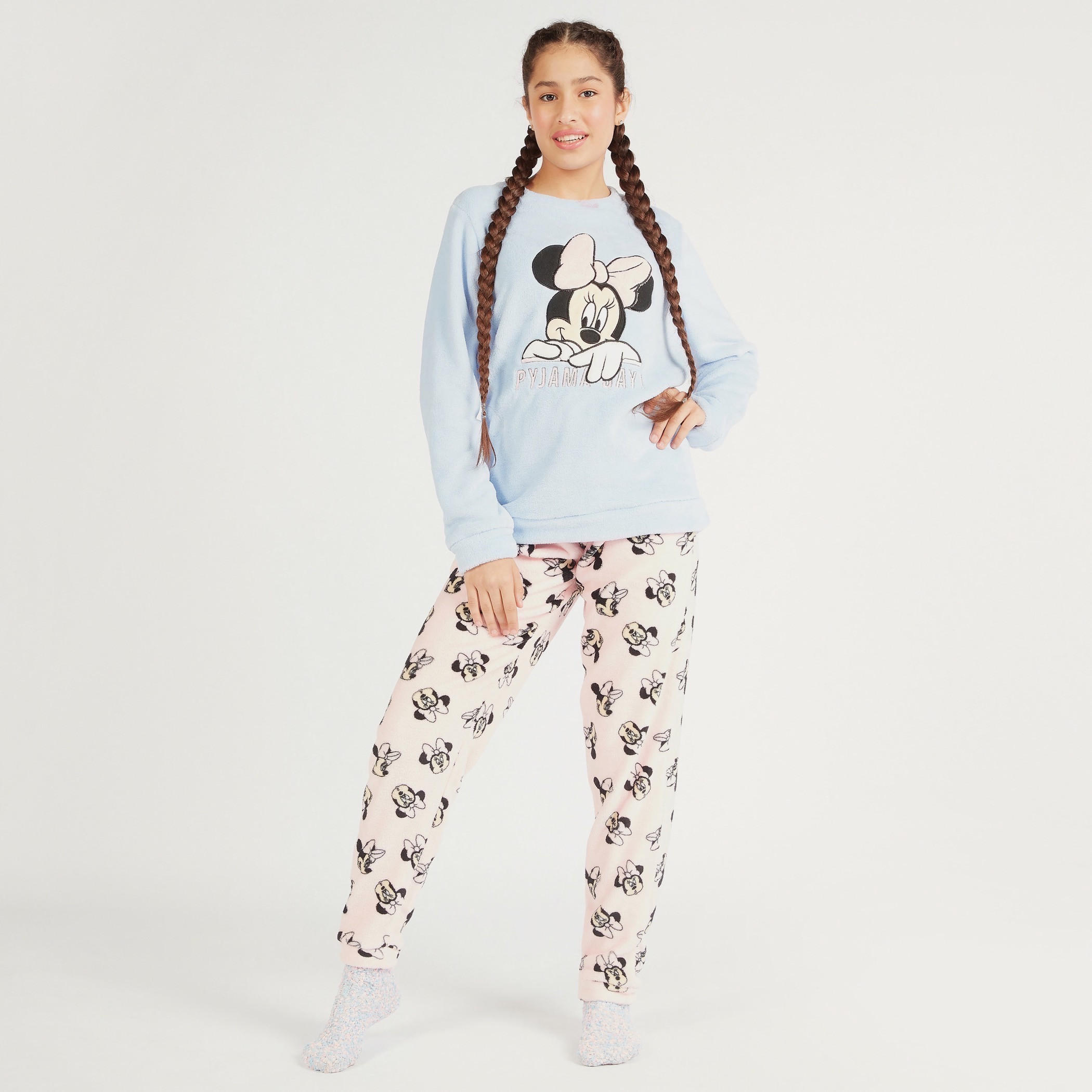 Minnie Mouse Textured Sweatshirt and Pyjama Set with Socks-women-clothing-nightwear-pyjamas-longsets-image-2