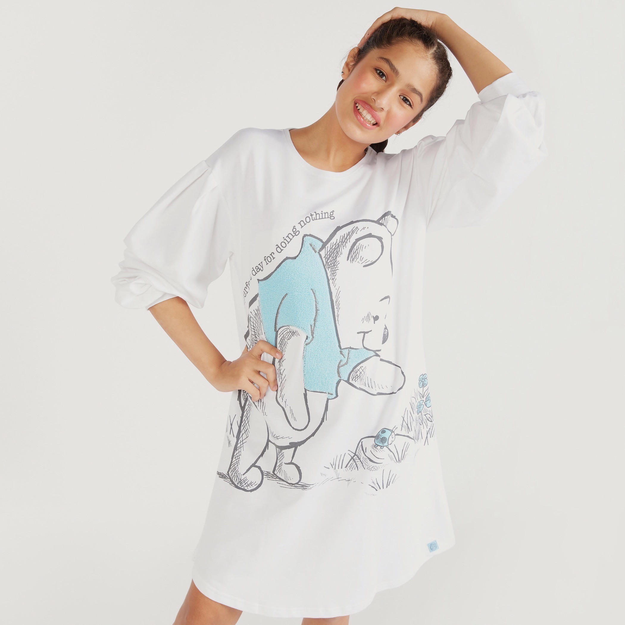 Printed Round Neck Sleepshirt with 3/4 Sleeves-women-clothing-nightwear-nighties-image-1