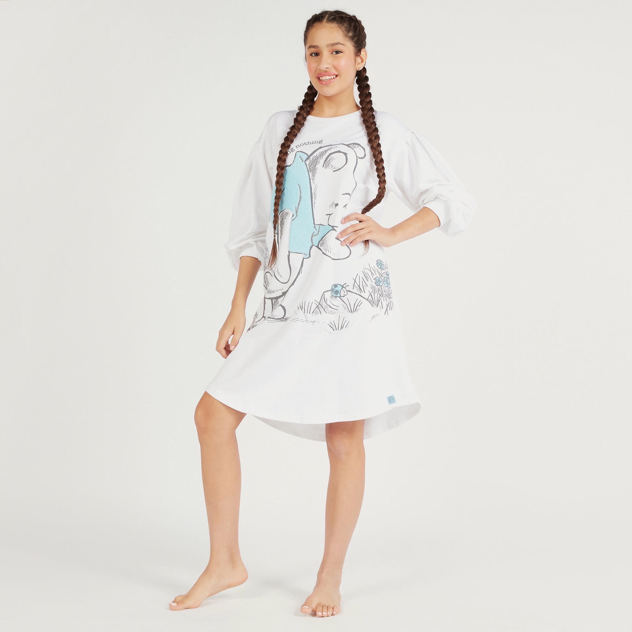 Printed Round Neck Sleepshirt with 3/4 Sleeves-women-clothing-nightwear-nighties-image-2