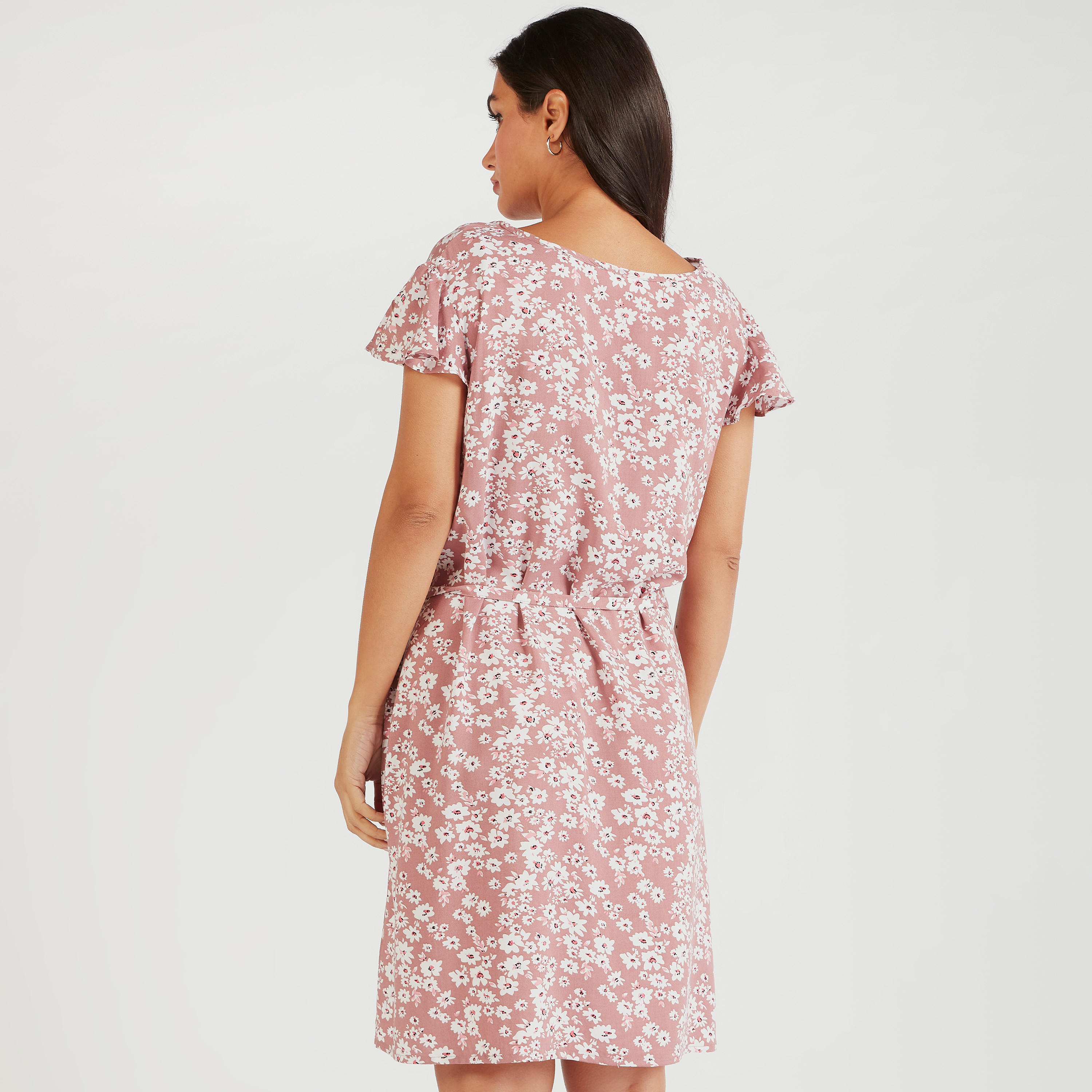 قميص نوم بأكمام كاب وخصر رباط وطبعات - طقم من قطعتين-women-clothing-nightwear-nighties-image-3