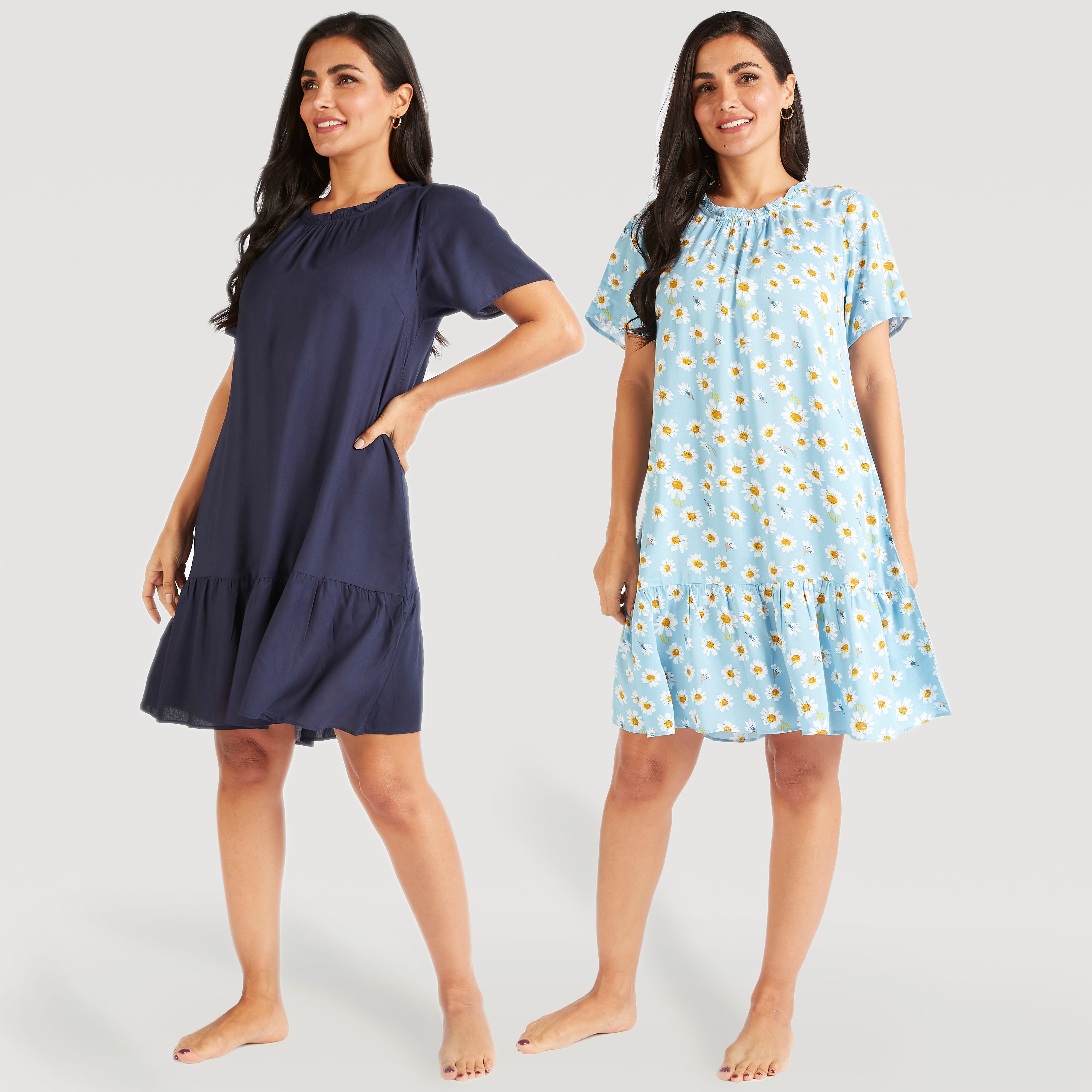 Set of 2- Printed Round Neck Sleepshirt with Cap Sleeves-women-clothing-nightwear-nighties-image-1