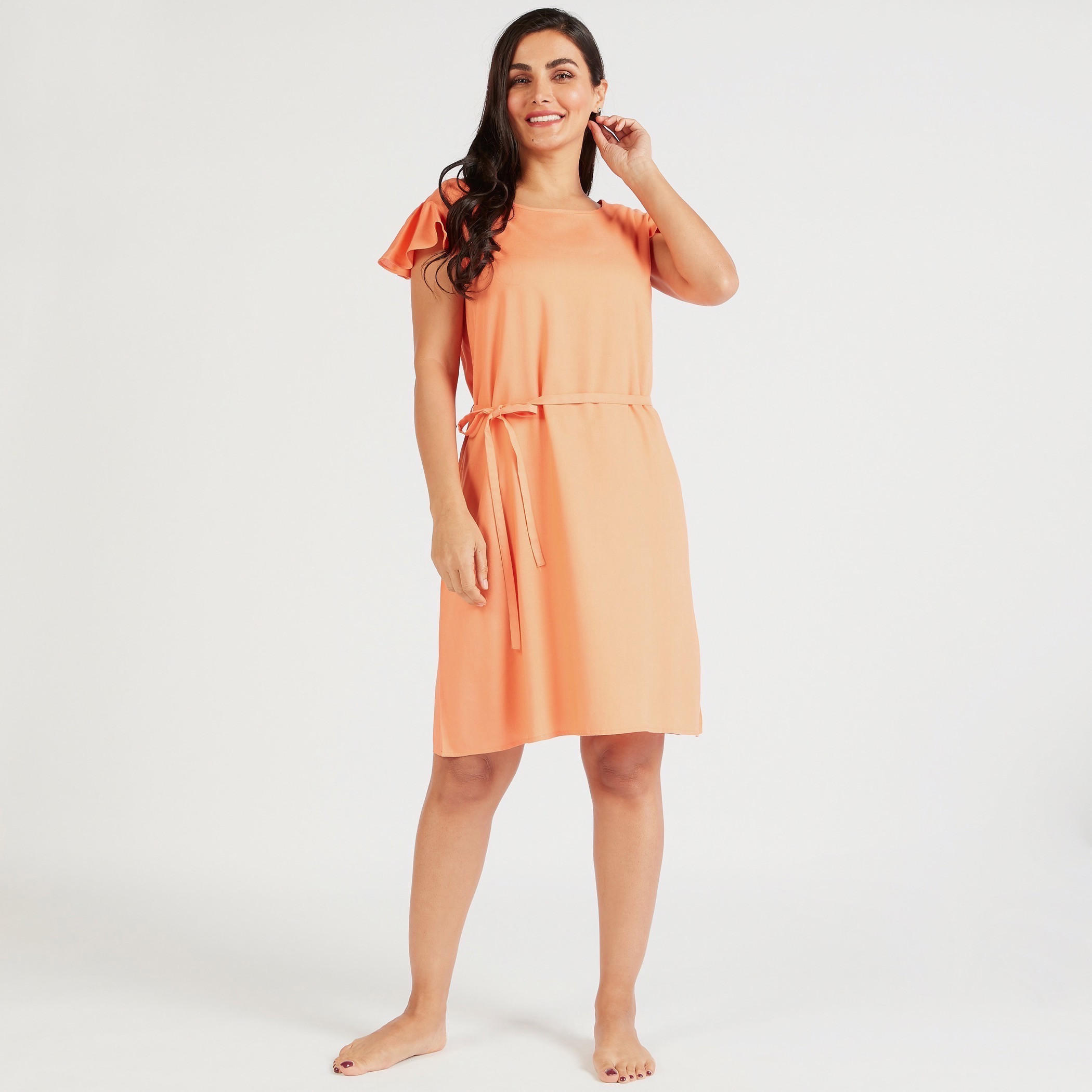 قميص نوم بأكمام كاب وياقة مستديرة وطبعات - طقم من قطعتين-women-clothing-nightwear-nighties-image-2