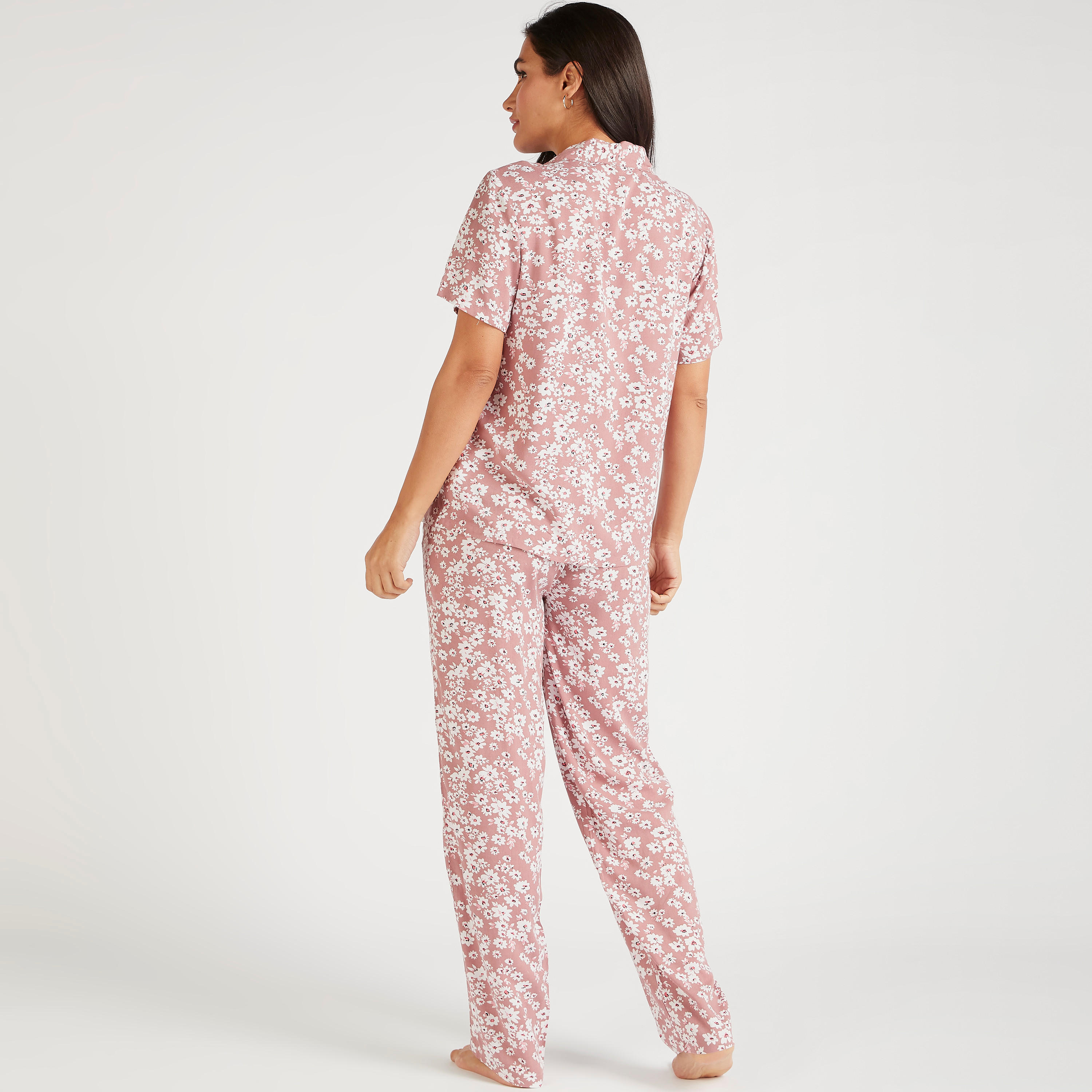 طقم بنطلون بيجاما وقميص بطبعات أزهار مع قناع عيون - 3 قطع-women-clothing-nightwear-pyjamas-longsets-image-4