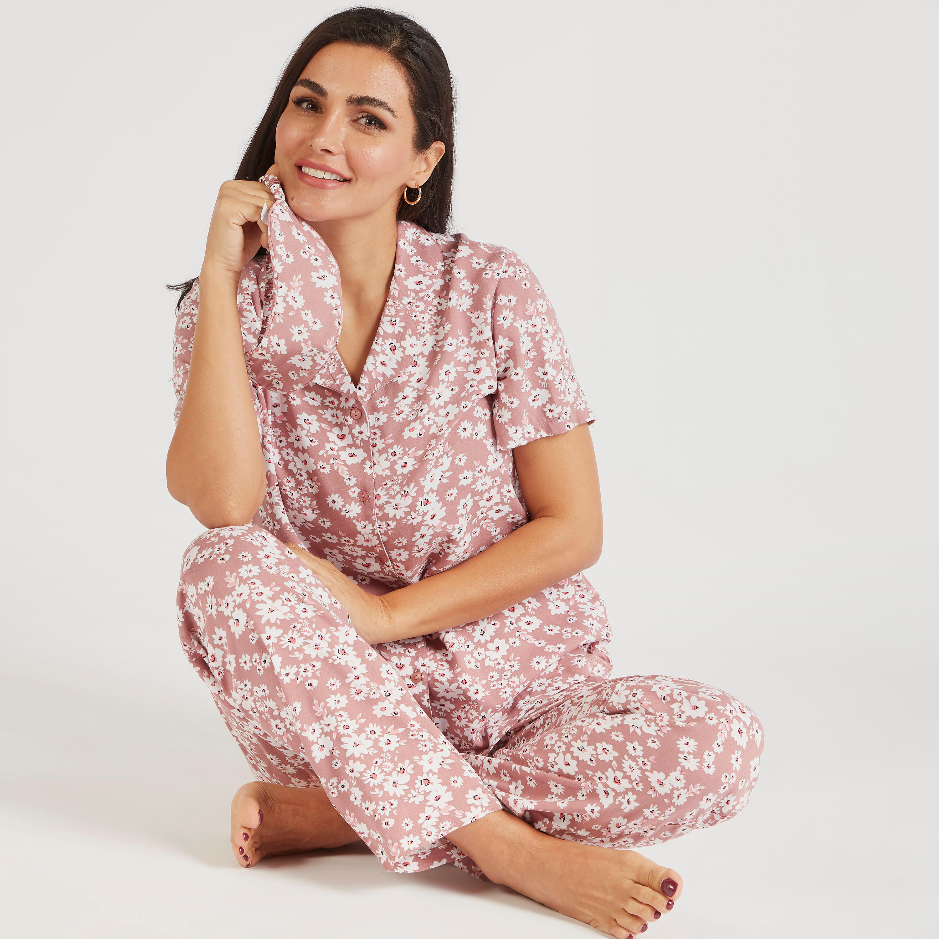 طقم بنطلون بيجاما وقميص بطبعات أزهار مع قناع عيون - 3 قطع-women-clothing-nightwear-pyjamas-longsets-image-5