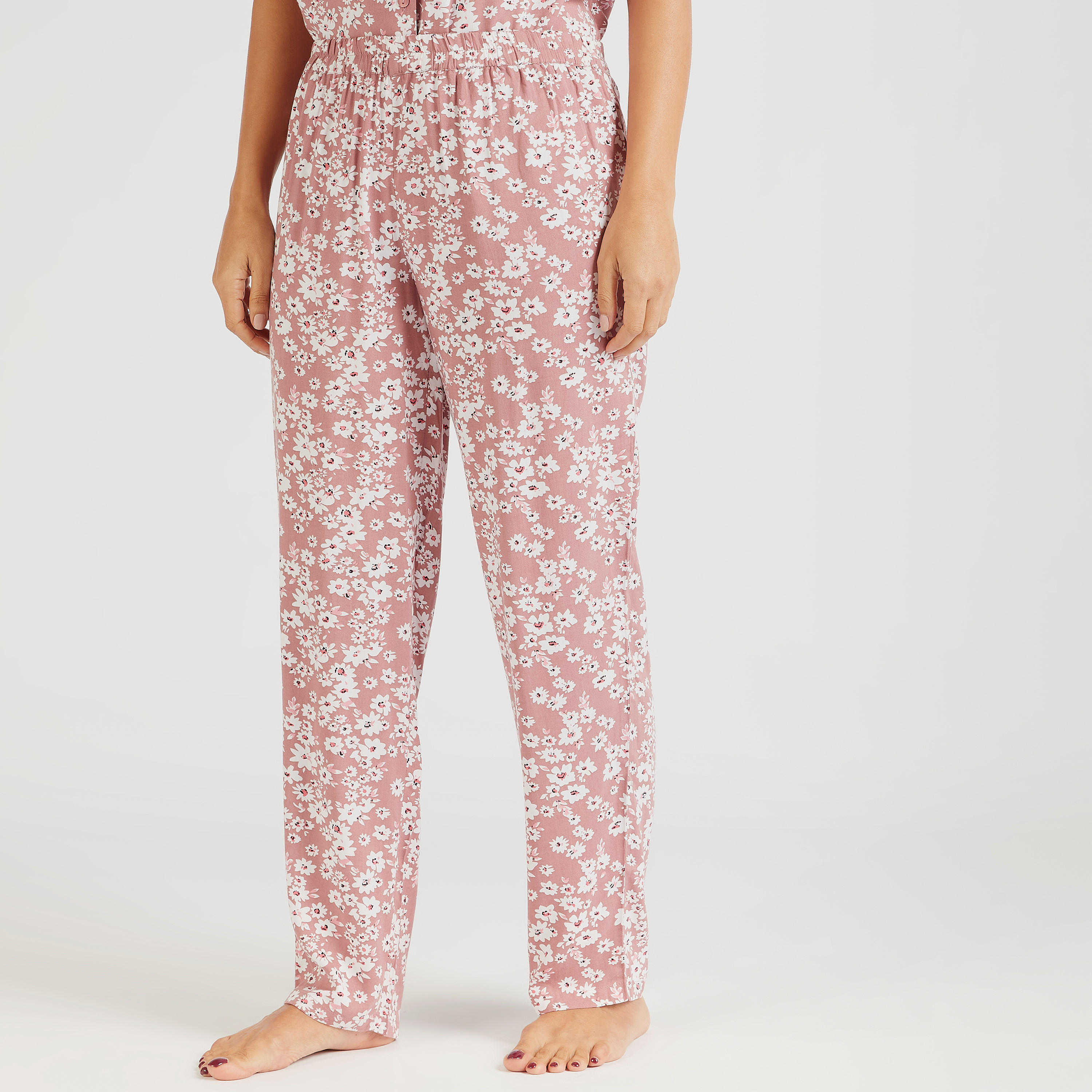 طقم بنطلون بيجاما وقميص بطبعات أزهار مع قناع عيون - 3 قطع-women-clothing-nightwear-pyjamas-longsets-image-6