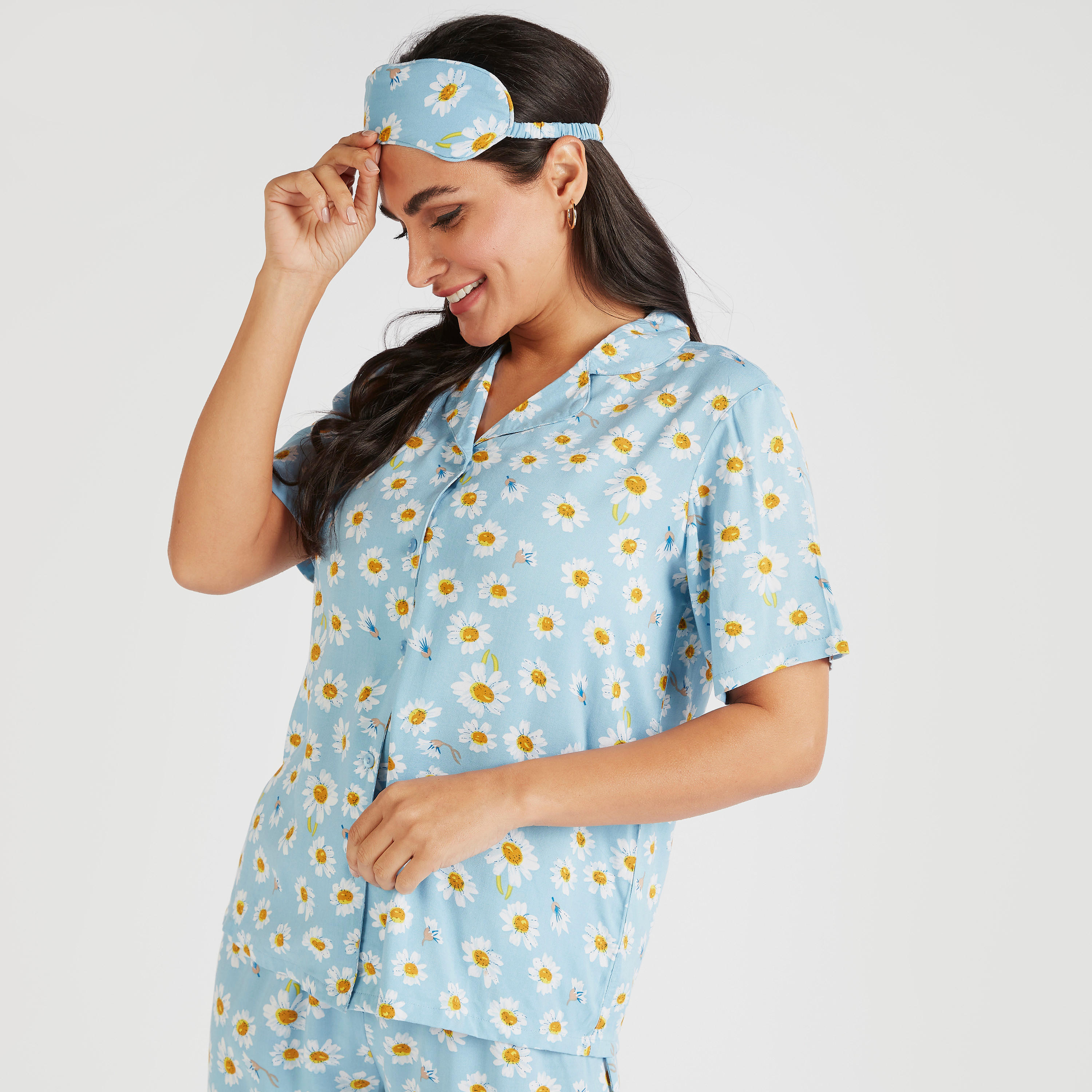 طقم بنطلون بيجاما وقميص بأكمام قصيرة وطبعات أزهار - 3 قطع-women-clothing-nightwear-pyjamas-longsets-image-3
