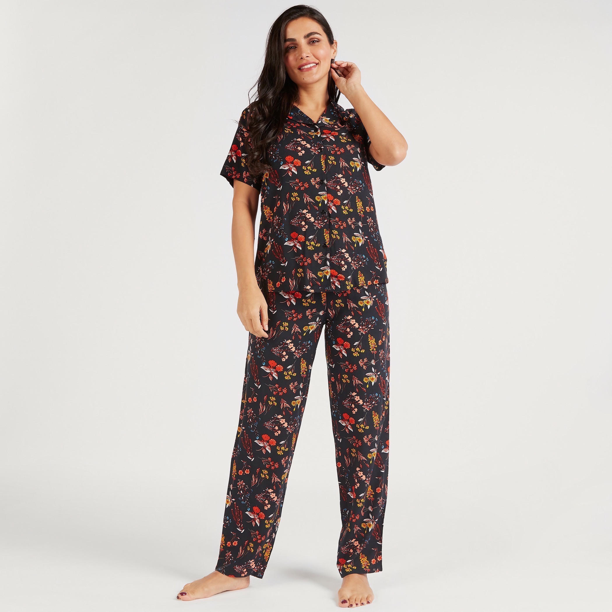 طقم بنطلون بيجاما وقميص بطبعات زهرية مع قناع للعين-women-clothing-nightwear-pyjamas-longsets-image-2