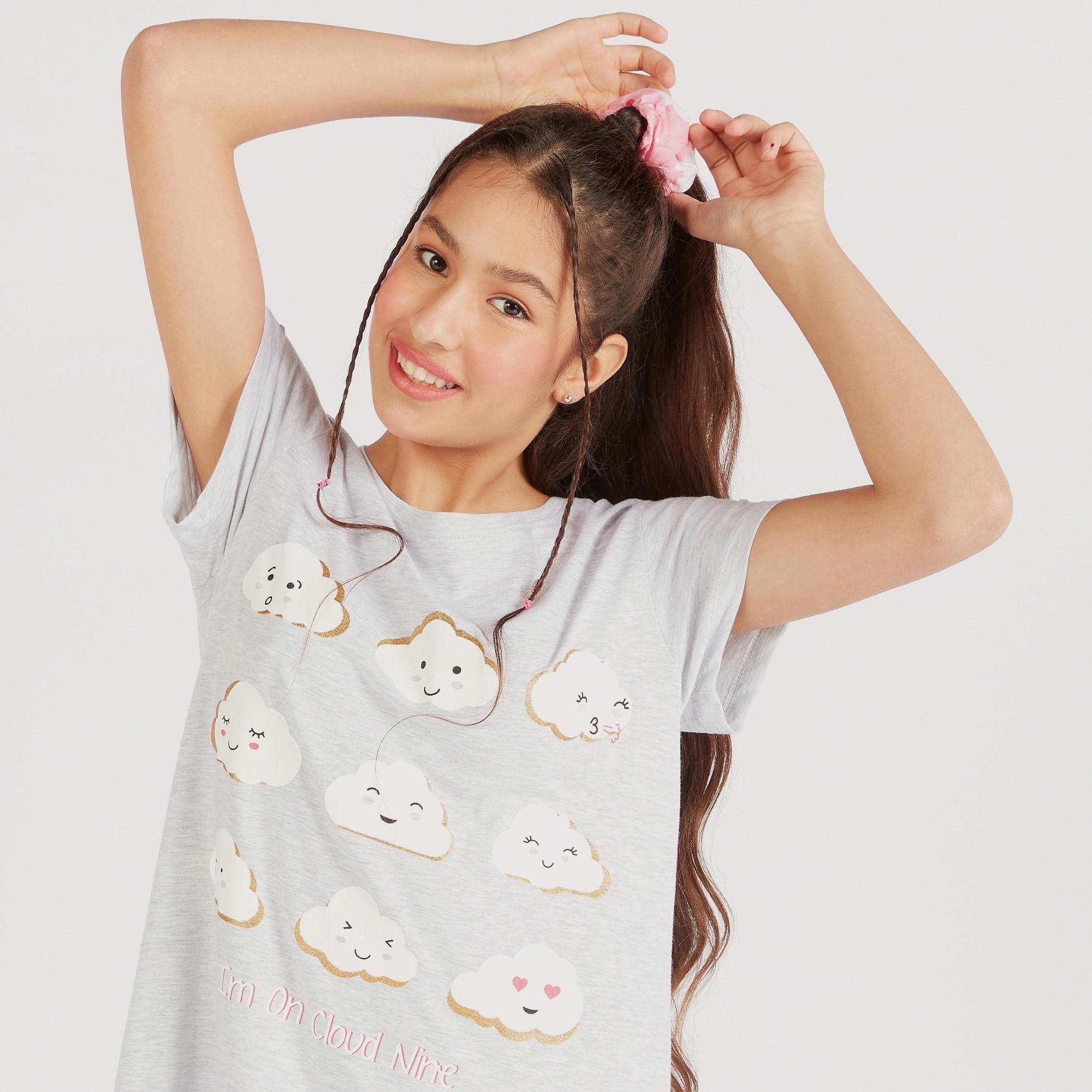 قميص نوم بياقة ضيّقة وأكمام قصيرة وطبعات - طقم من قطعتين-women-clothing-nightwear-nighties-image-6