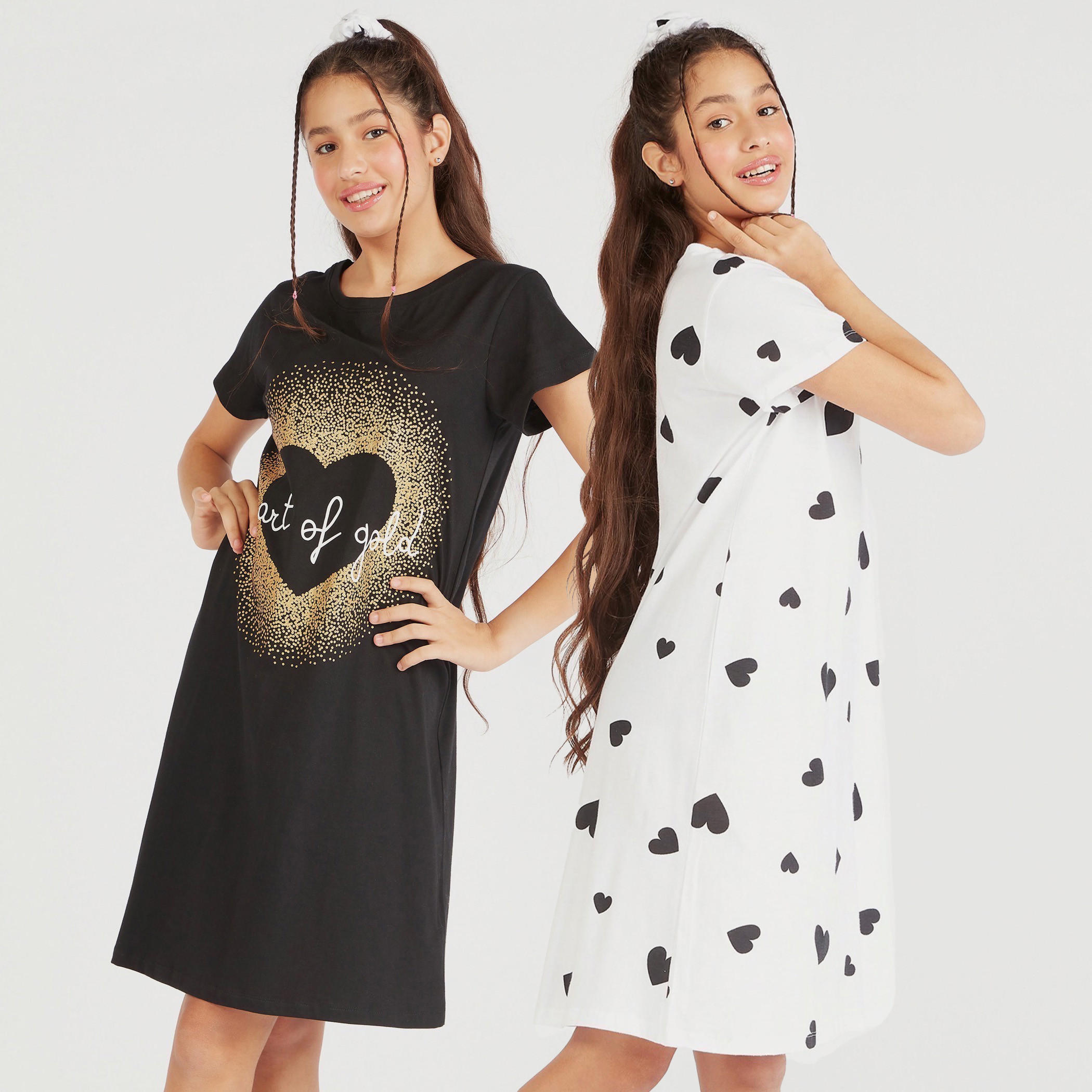 قميص نوم بأكمام قصيرة وياقة مستديرة - طقم من قطعتين-women-clothing-nightwear-nighties-image-1