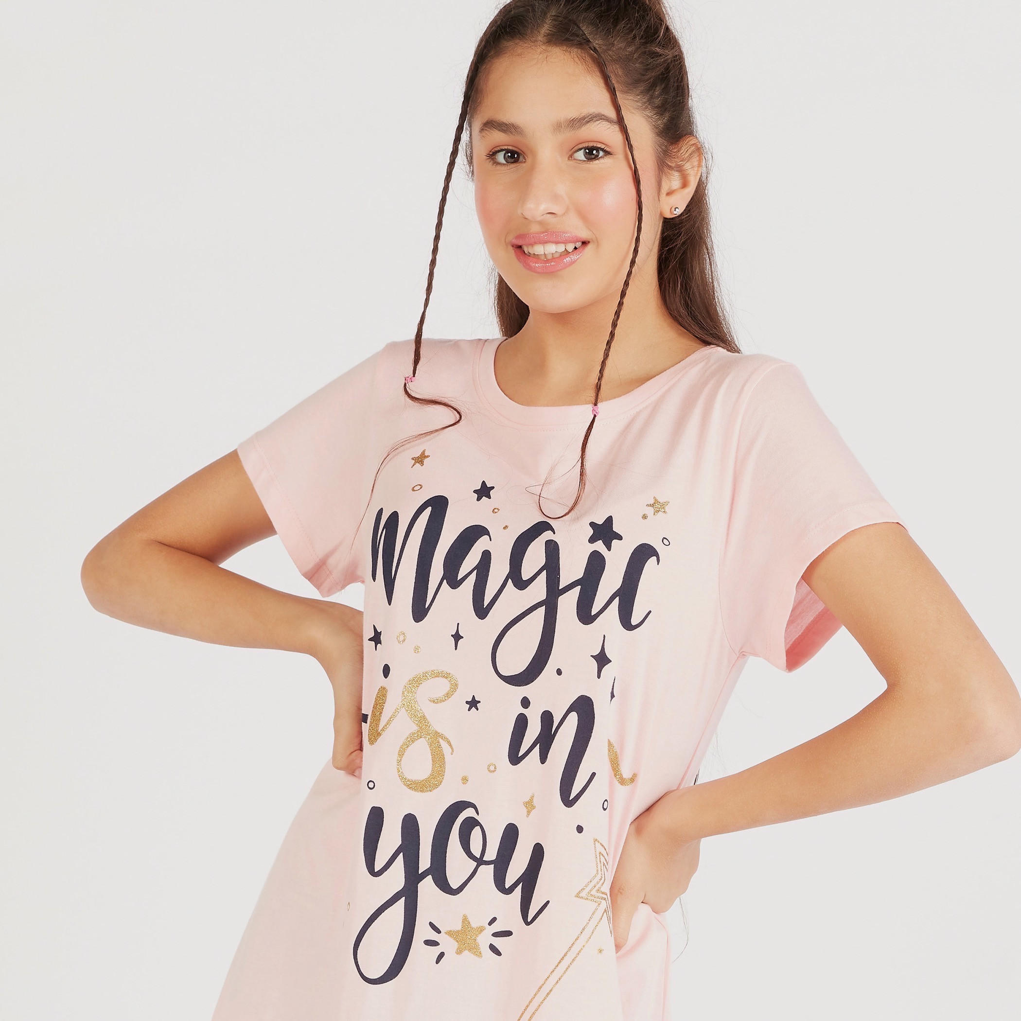 قميص نوم بياقة مستديرة وأكمام قصيرة وطبعات - طقم من قطعتين-women-clothing-nightwear-pyjamas-longsets-image-3