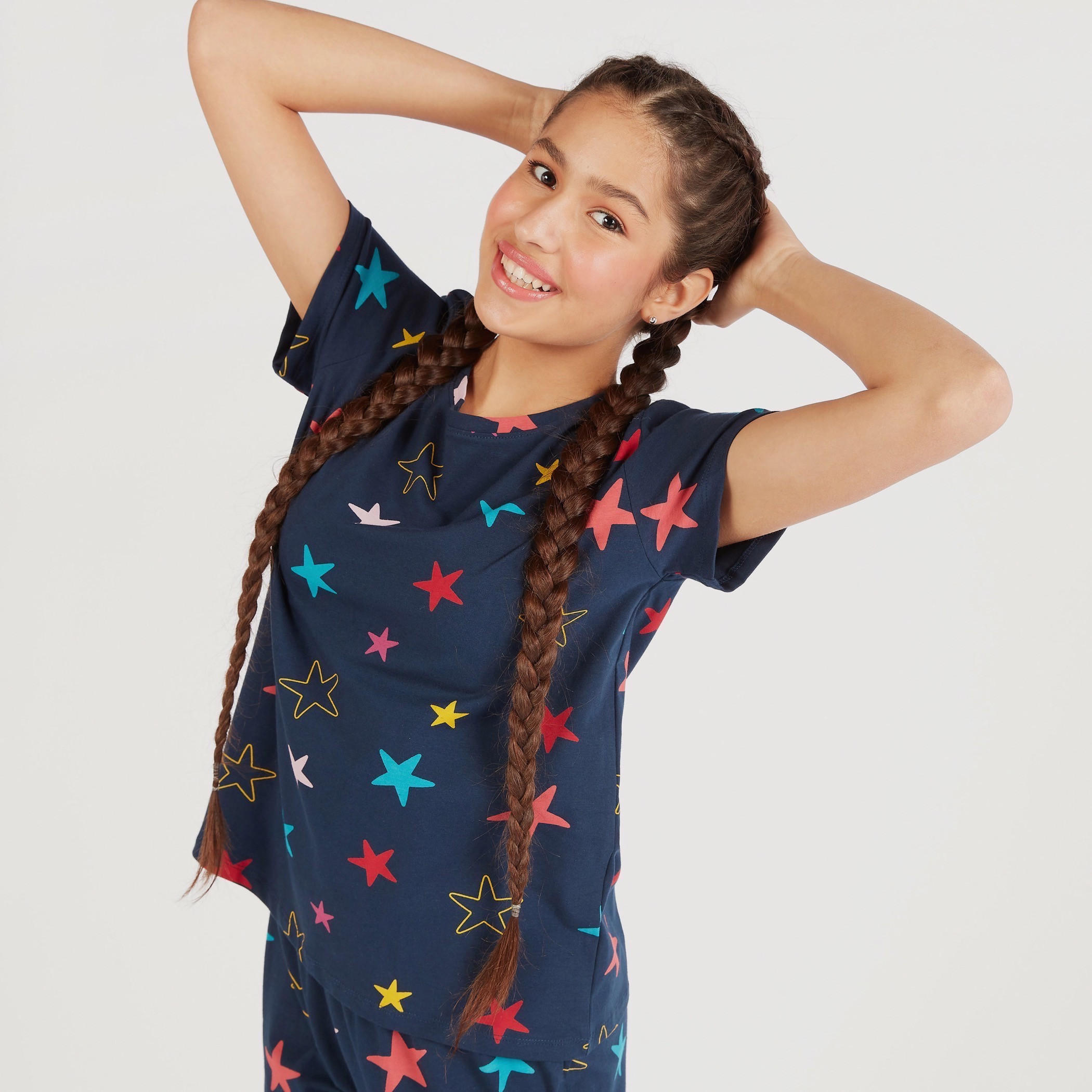 طقم بنطلون بيجاما وتيشيرت بياقة مستديرة وطبعات مع قناع عيون-women-clothing-nightwear-pyjamas-longsets-image-3