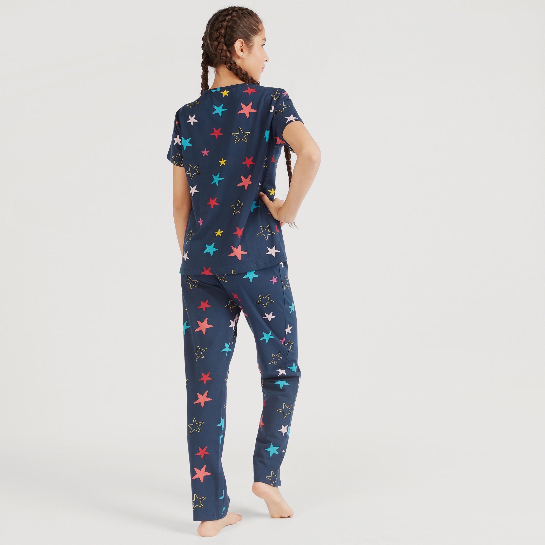 طقم بنطلون بيجاما وتيشيرت بياقة مستديرة وطبعات مع قناع عيون-women-clothing-nightwear-pyjamas-longsets-image-4