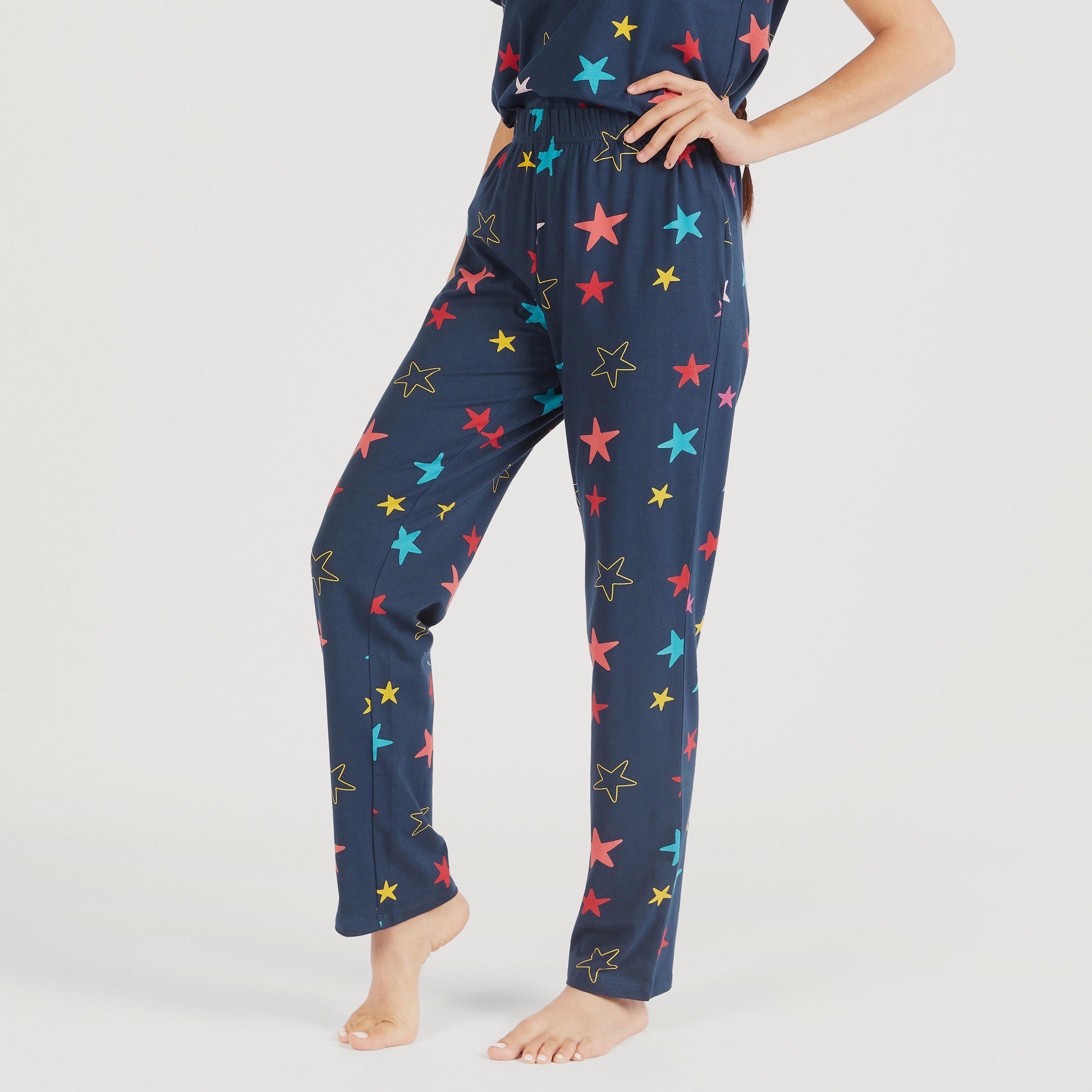 طقم بنطلون بيجاما وتيشيرت بياقة مستديرة وطبعات مع قناع عيون-women-clothing-nightwear-pyjamas-longsets-image-6