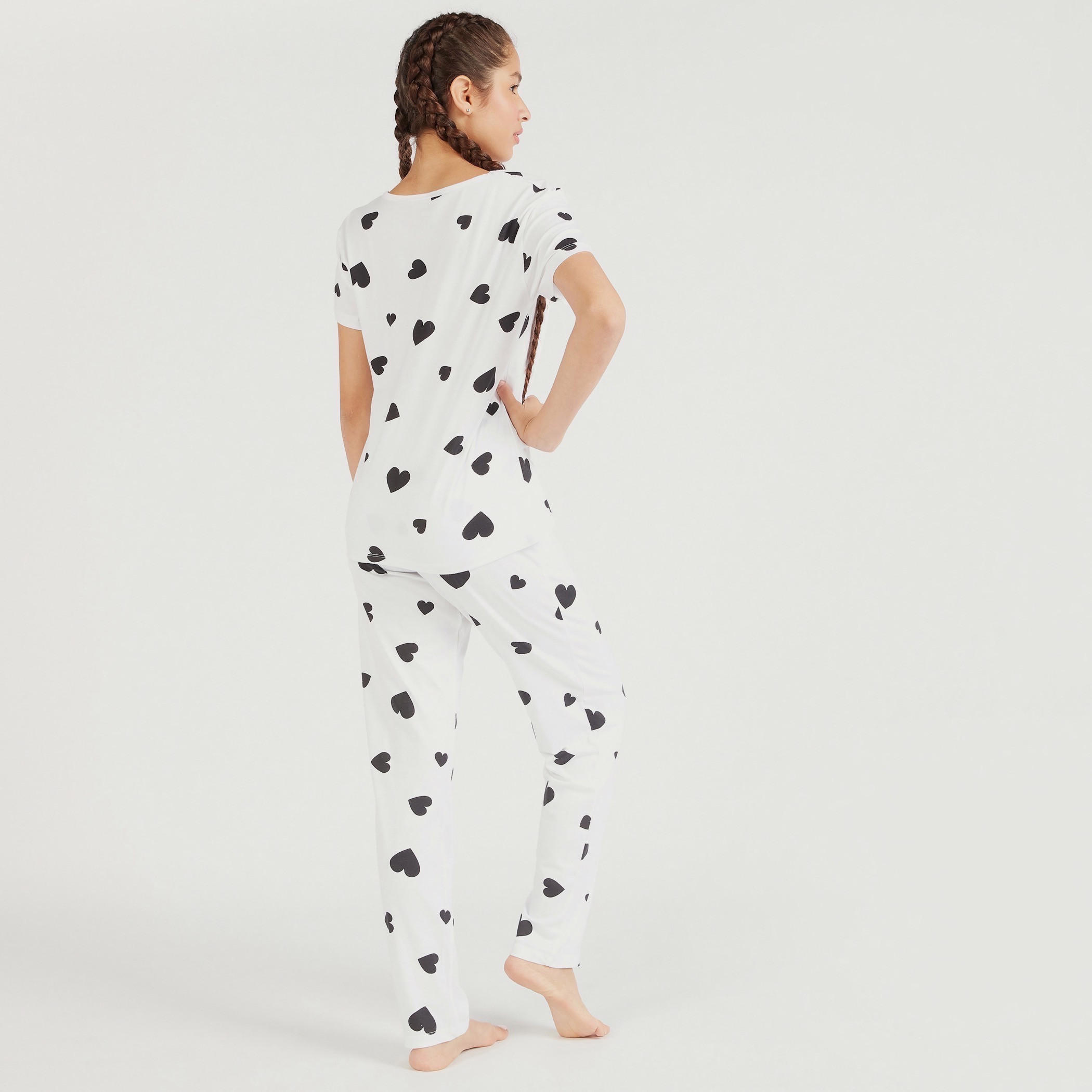 طقم بنطلون بيجاما وتيشيرت بياقة مستديرة وطبعات وقناع عيون-women-clothing-nightwear-pyjamas-longsets-image-4
