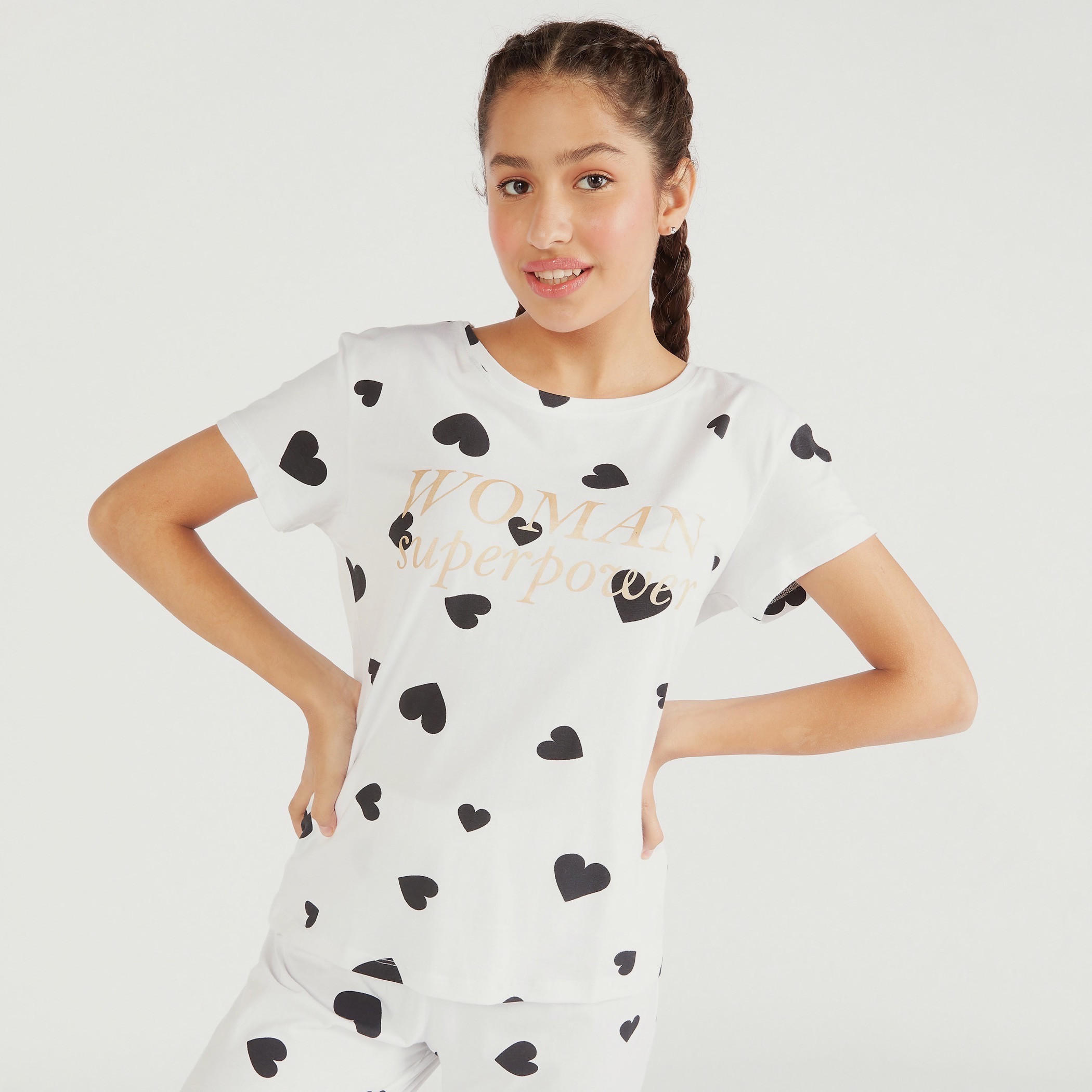 طقم بنطلون بيجاما وتيشيرت بياقة مستديرة وطبعات وقناع عيون-women-clothing-nightwear-pyjamas-longsets-image-5