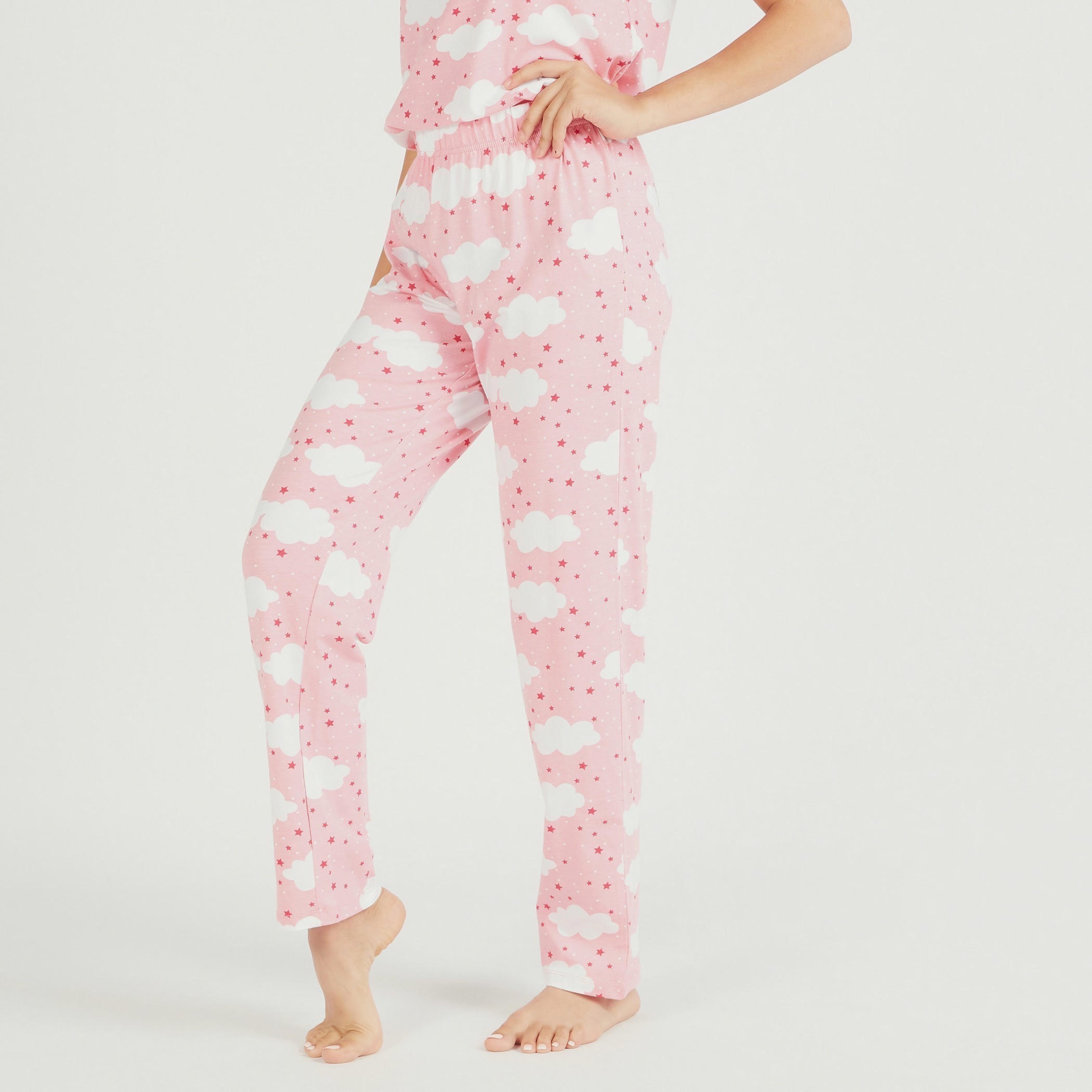 طقم بنطلون بيجاما وتيشيرت بياقة مستديرة وطبعات مع قناع عيون-women-clothing-nightwear-pyjamas-longsets-image-6