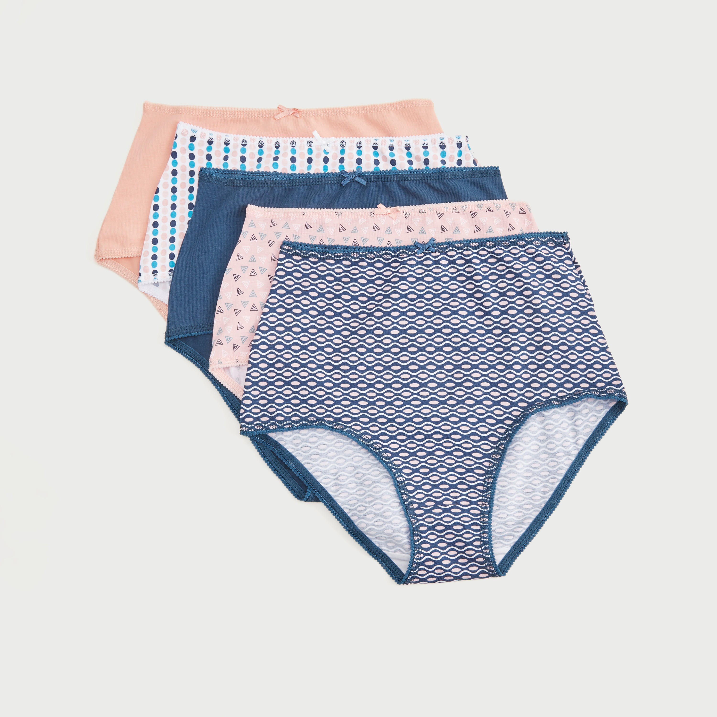 سراويل بوي شورت سادة بخصر مطّاطي - طقم من 5 قطع-women-clothing-lingerie-panties-image-1