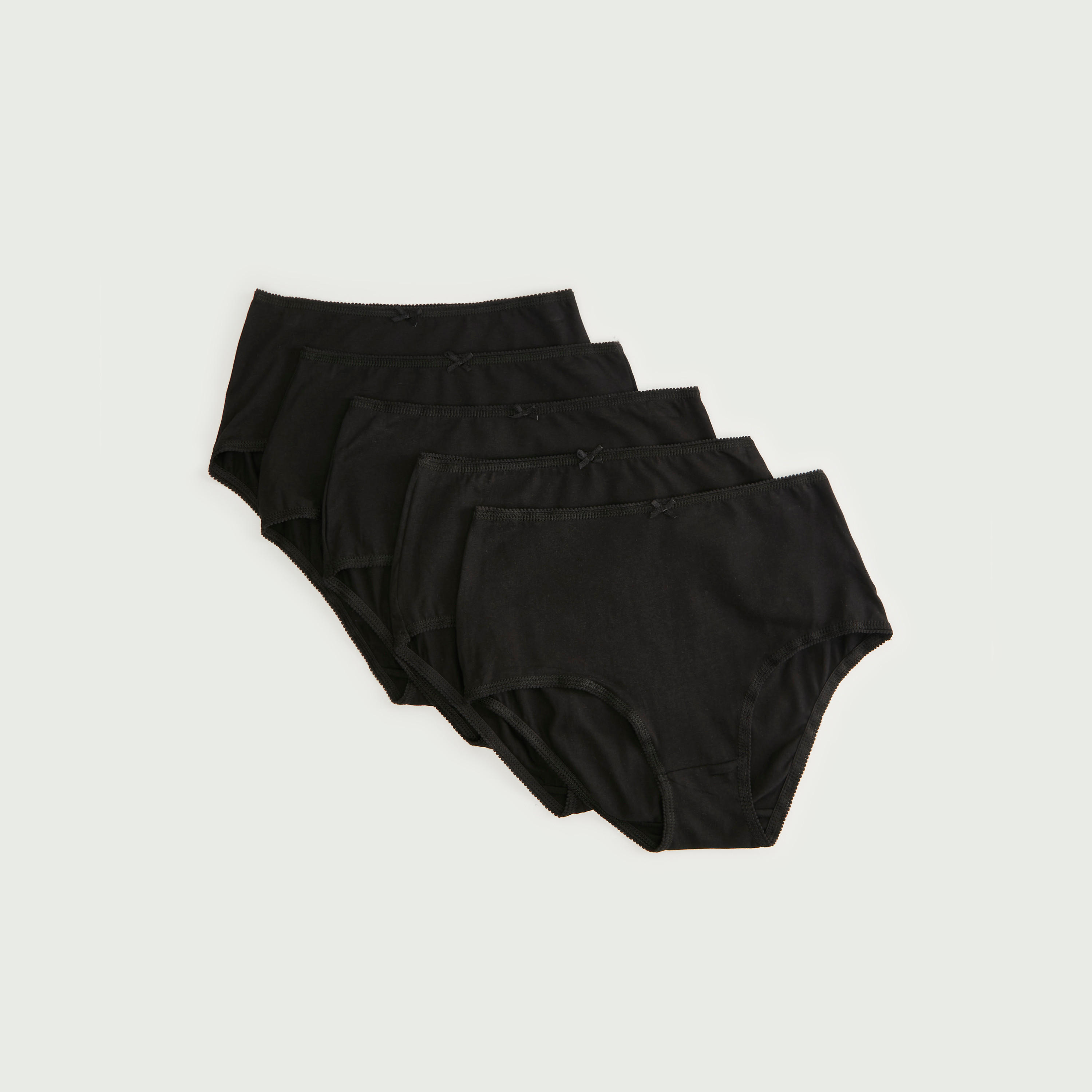 سراويل بوي شورت سادة بخصر مطاطي وتفاصيل فيونكة - طقم من 5-women-clothing-lingerie-panties-image-1