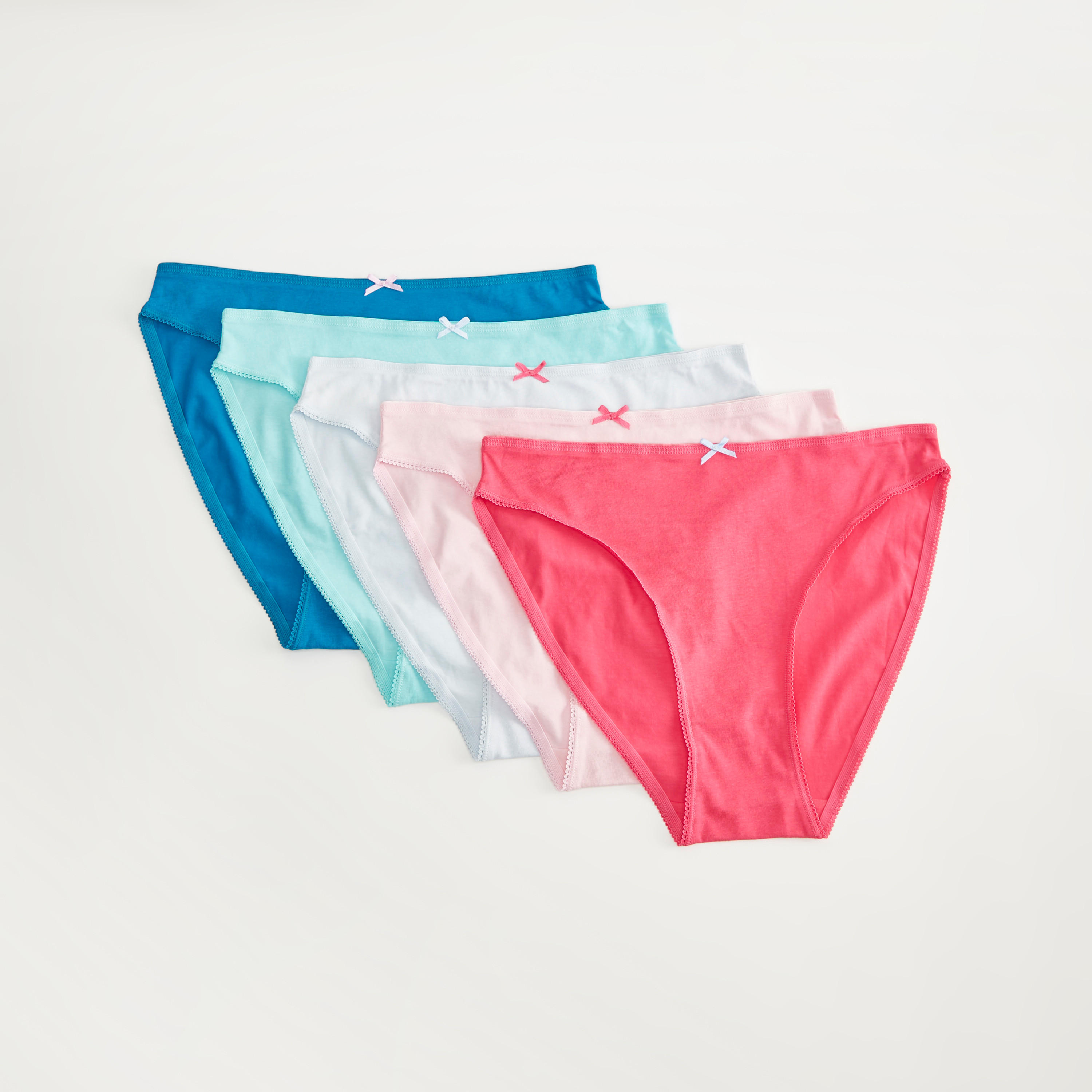 سراويل هيبستر سادة بخصر مطاطي وتفاصيل فيونكة - طقم من 5 قطع-women-clothing-lingerie-panties-image-1