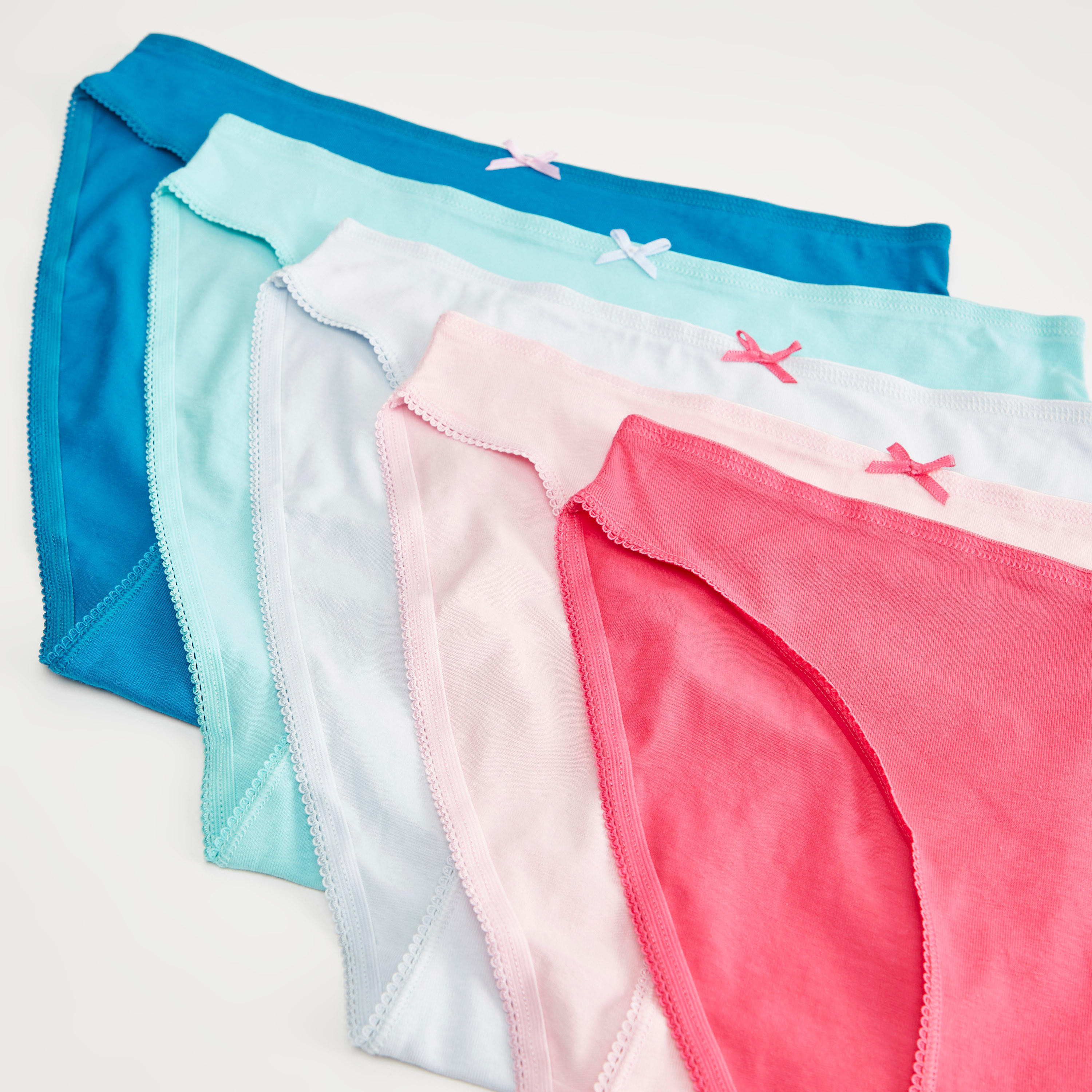 سراويل هيبستر سادة بخصر مطاطي وتفاصيل فيونكة - طقم من 5 قطع-women-clothing-lingerie-panties-image-2