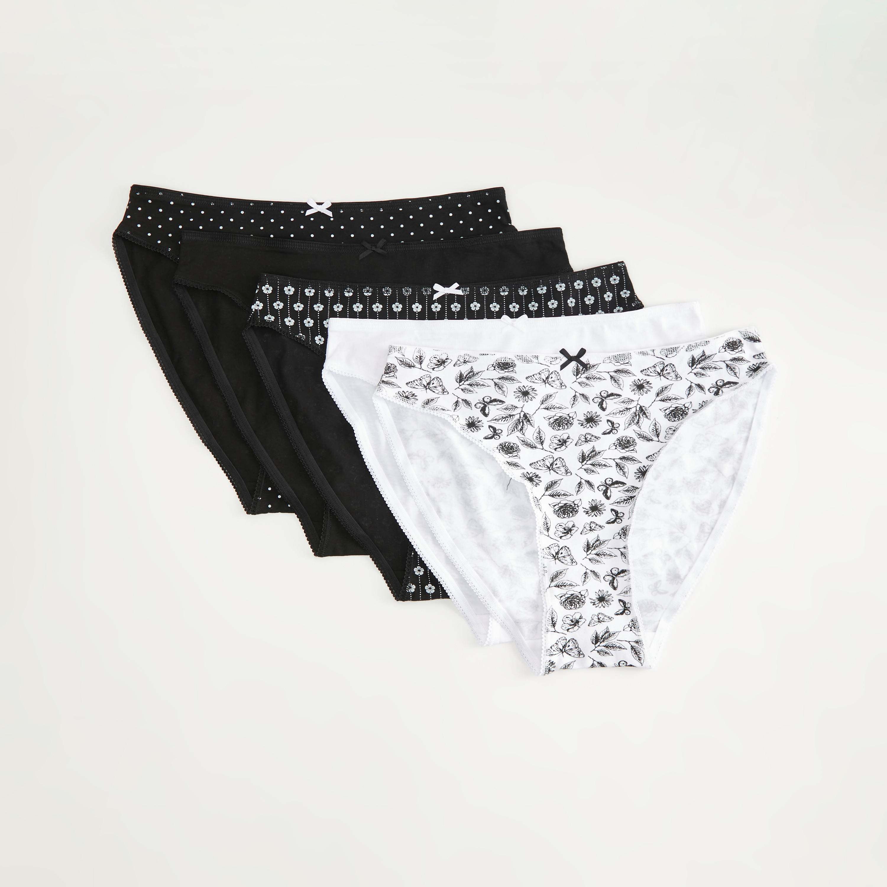 سراويل هيبستر بتفاصيل فيونكة - طقم من 5 قطع متنوعة-women-clothing-lingerie-panties-image-1