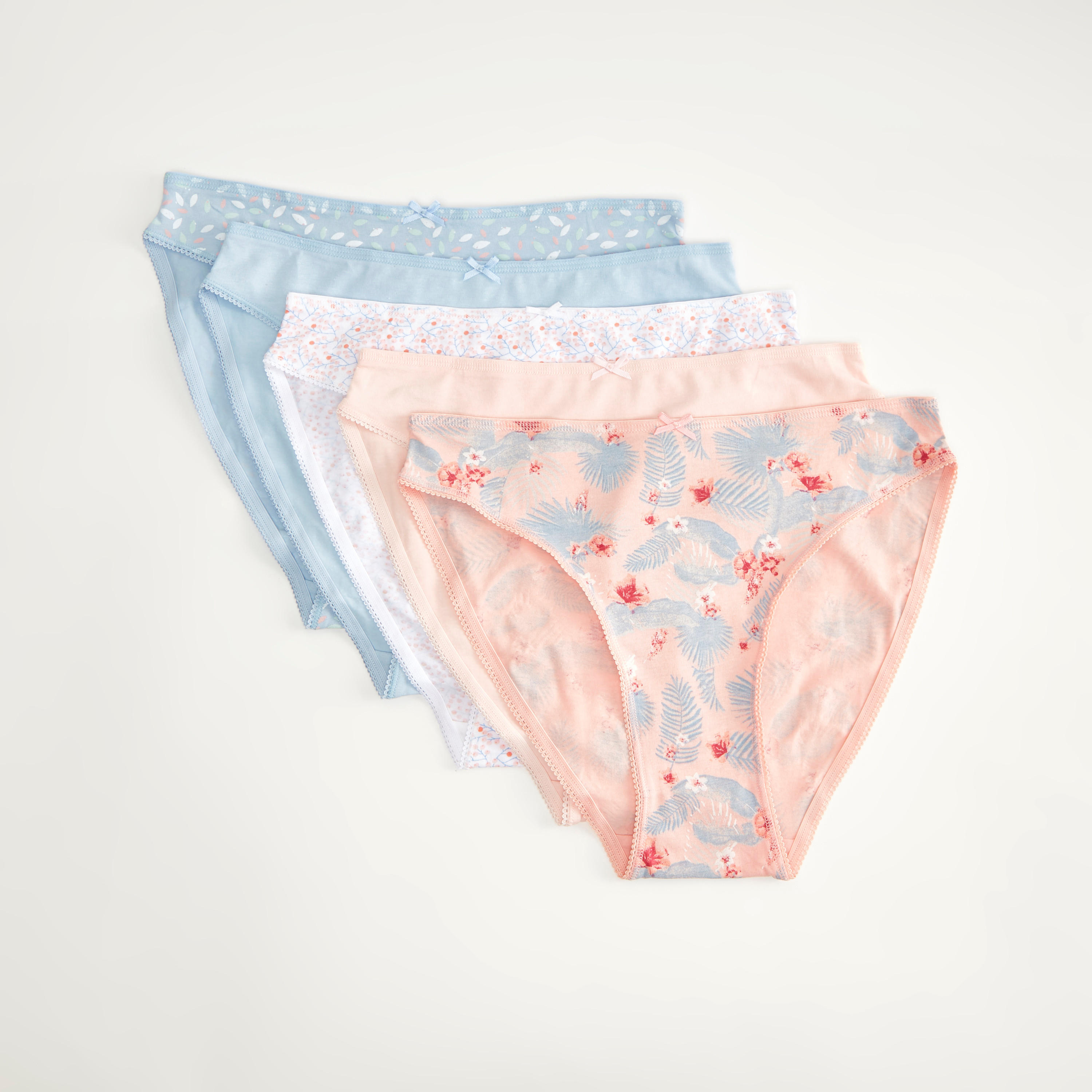 سراويل هيبستر بتفاصيل فيونكة - طقم من 5 قطع متنوعة-women-clothing-lingerie-panties-image-1