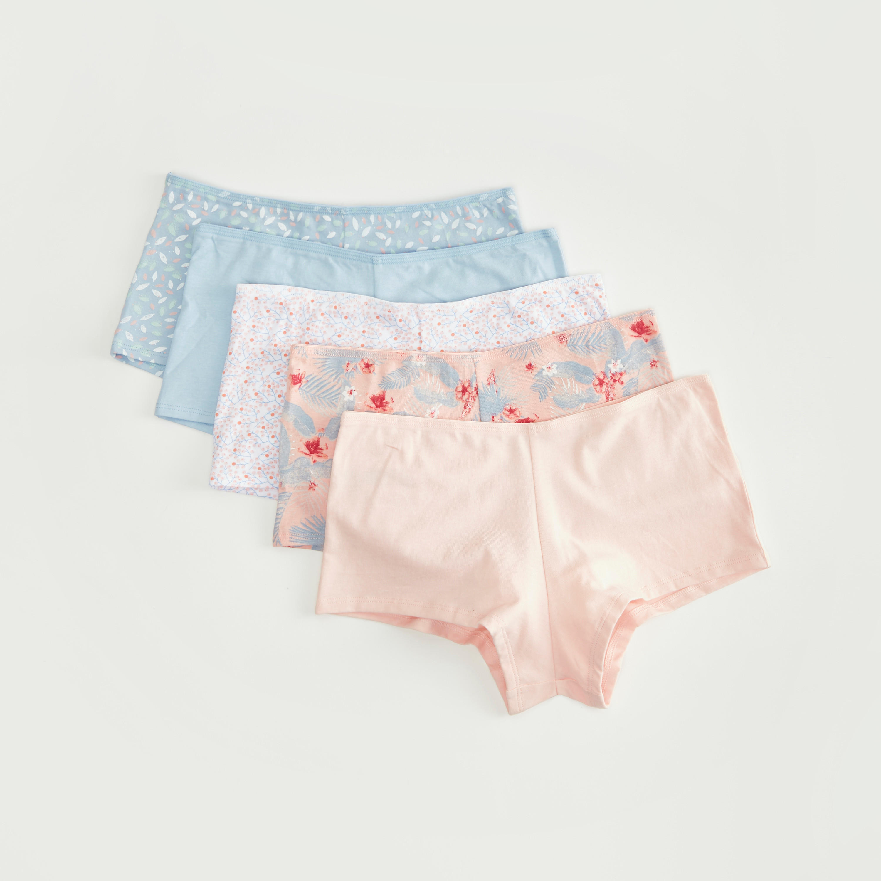 سراويل بوي شورت بخصر مطّاطي - طقم من 5 قطع متنوعة-women-clothing-lingerie-panties-image-1