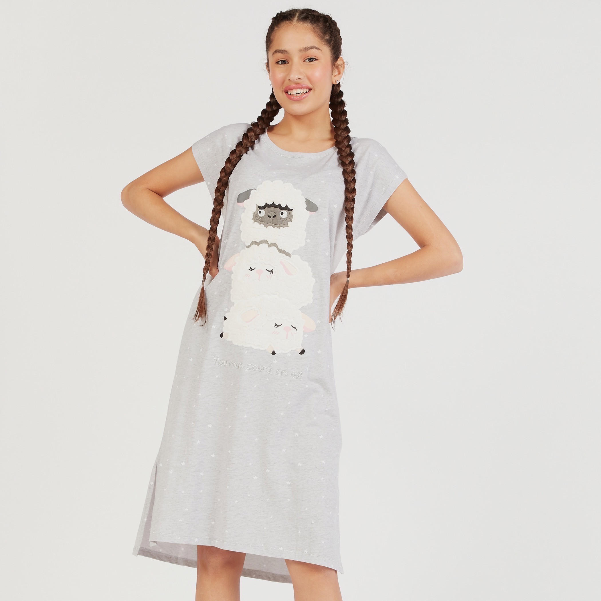 قميص نوم بأكمام قصيرة وطبعات وفتحة-women-clothing-nightwear-nighties-image-1
