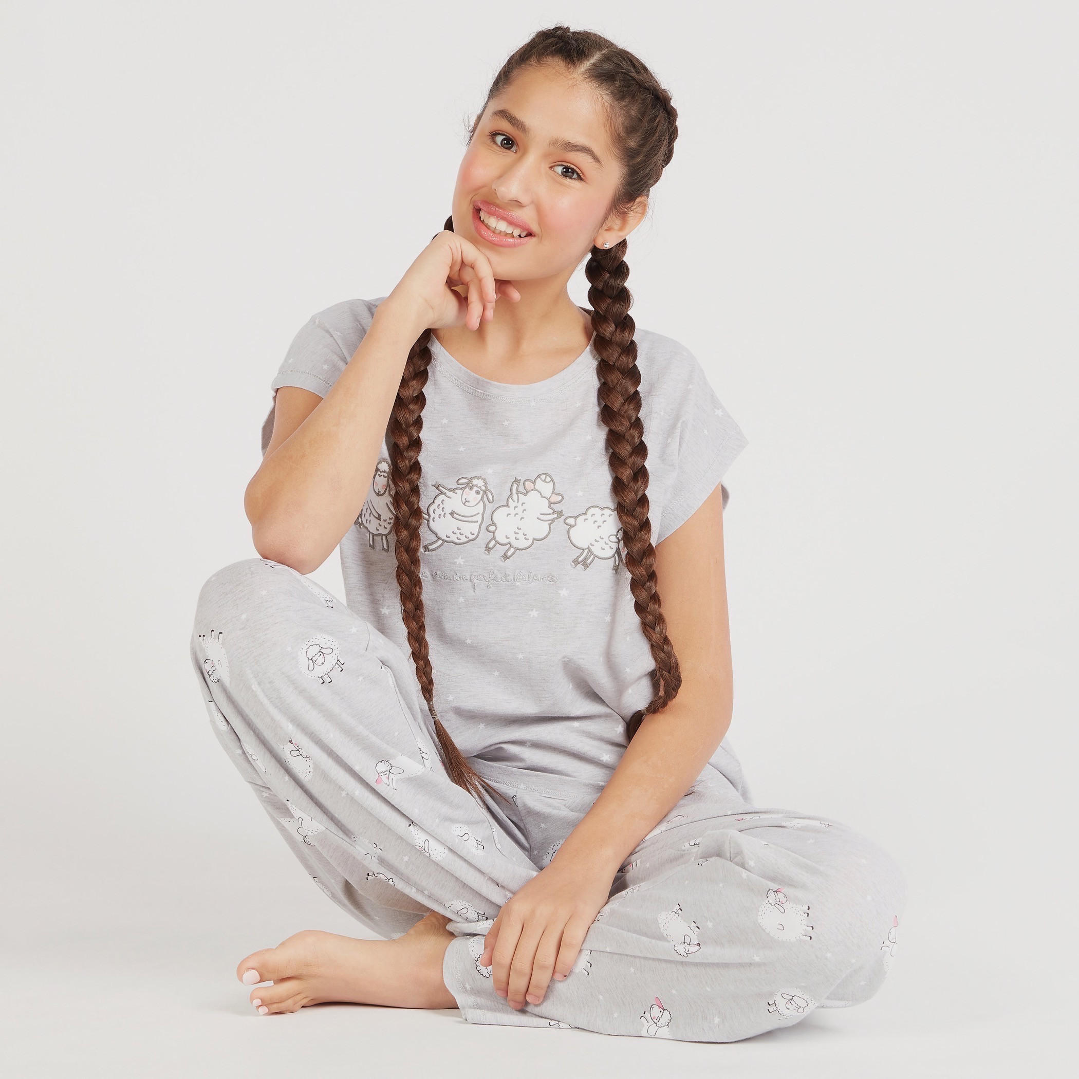 Printed Round Neck T-shirt and Pyjama Set-women-clothing-nightwear-pyjamas-longsets-image-1