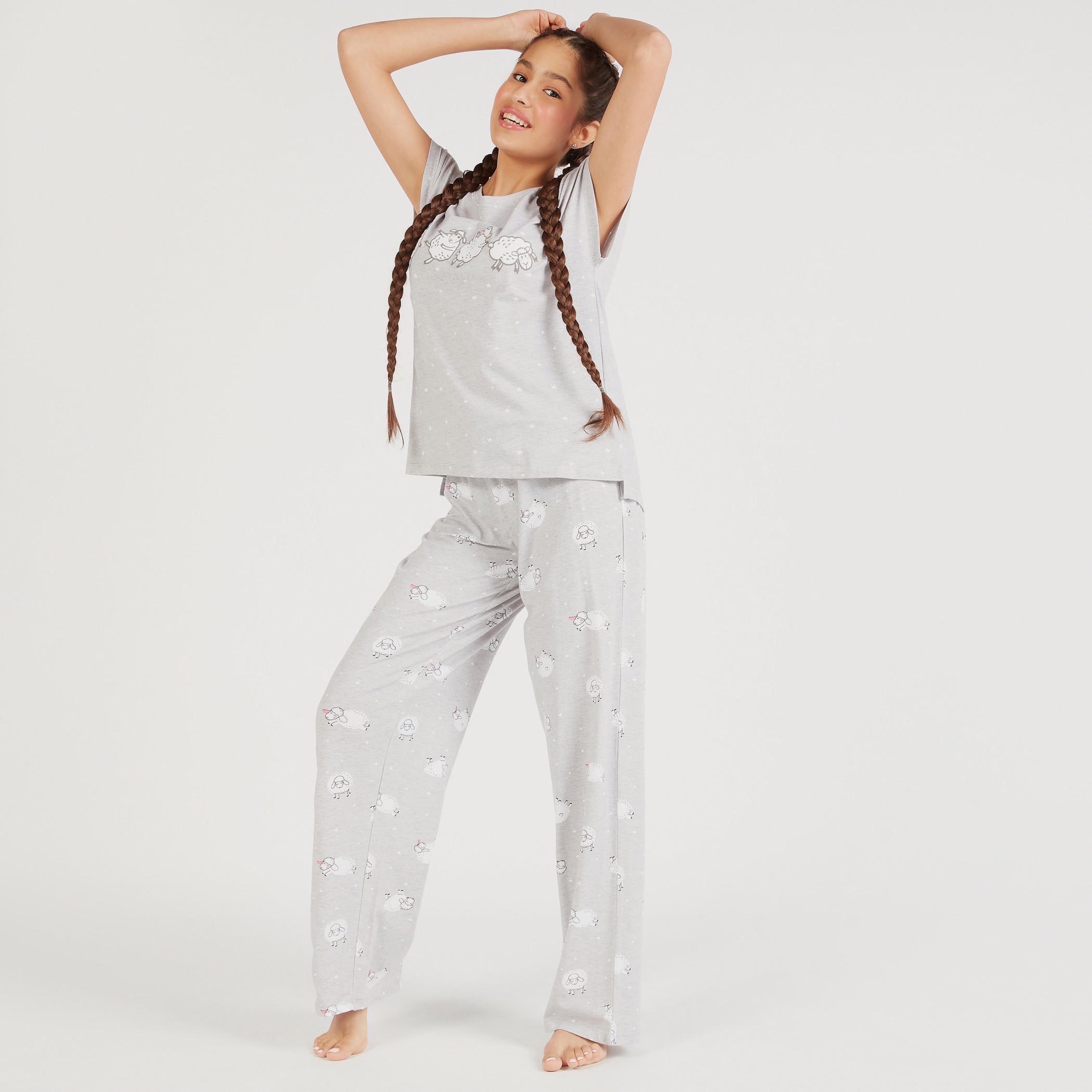 Printed Round Neck T-shirt and Pyjama Set-women-clothing-nightwear-pyjamas-longsets-image-2