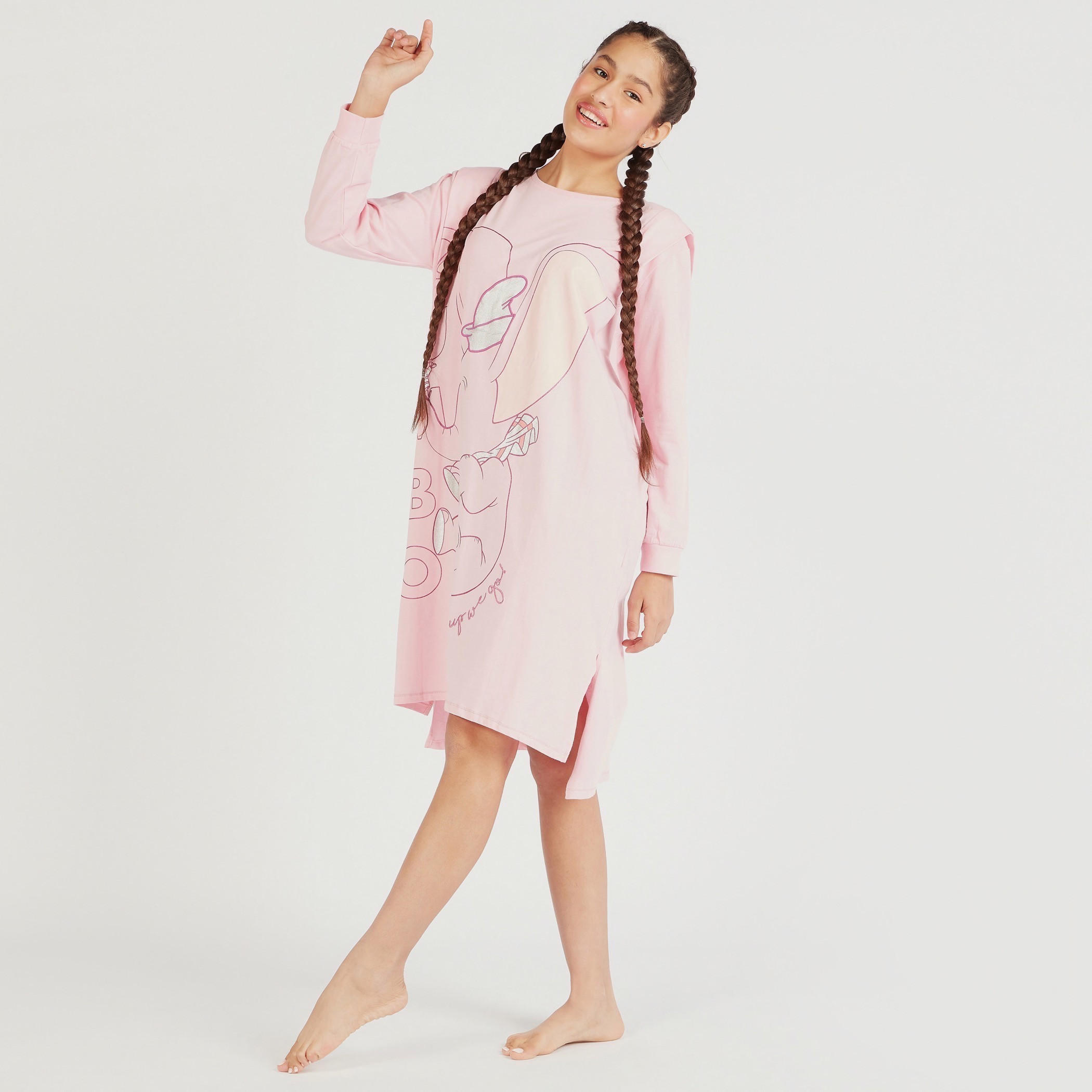 Dumbo Print Crew Neck Sleepshirt with Long Sleeves-women-clothing-nightwear-nighties-image-2