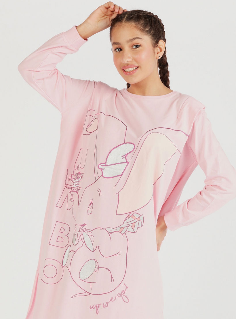 Dumbo Print Crew Neck Sleepshirt with Long Sleeves-women-clothing-nightwear-nighties-image-3