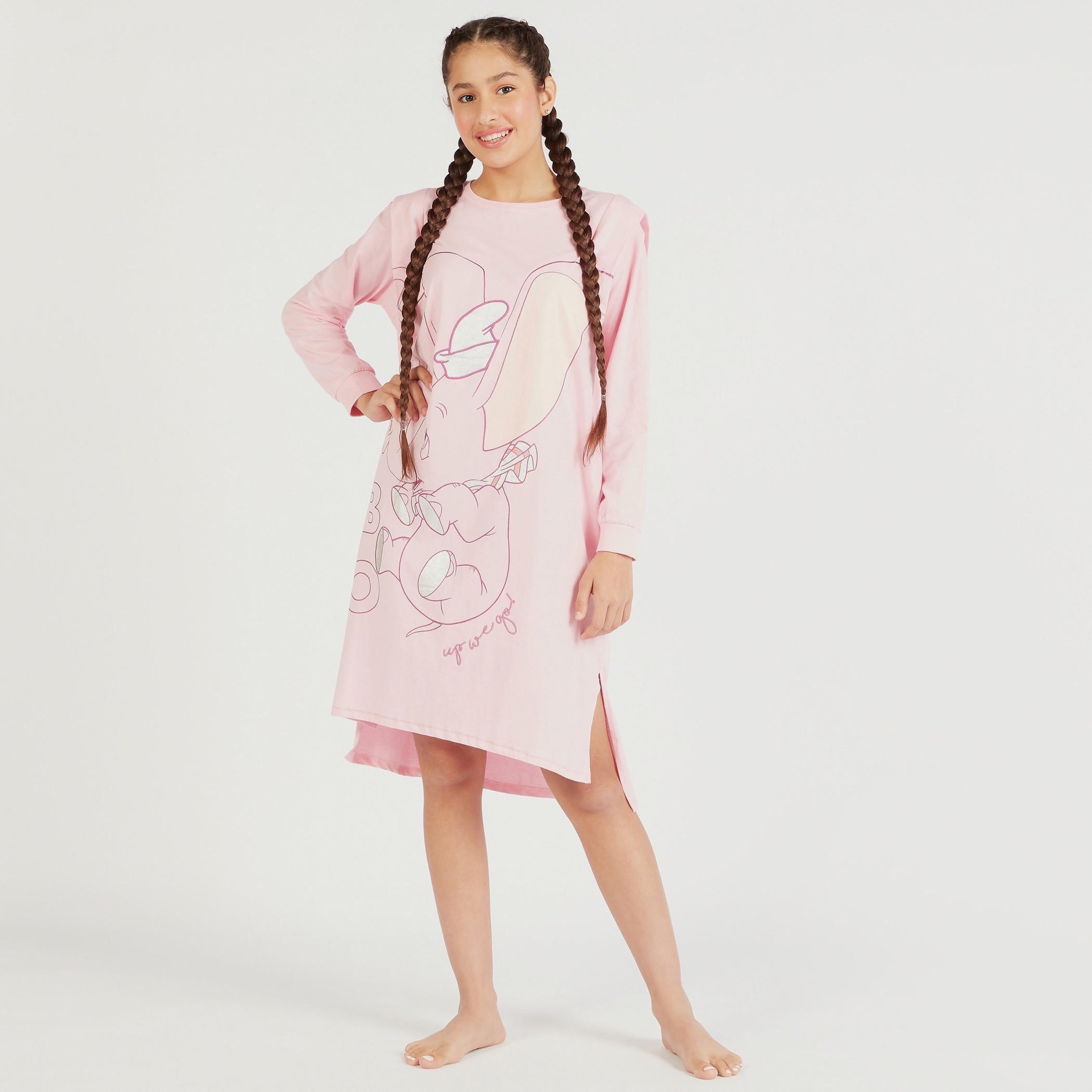 Dumbo Print Crew Neck Sleepshirt with Long Sleeves-women-clothing-nightwear-nighties-image-5