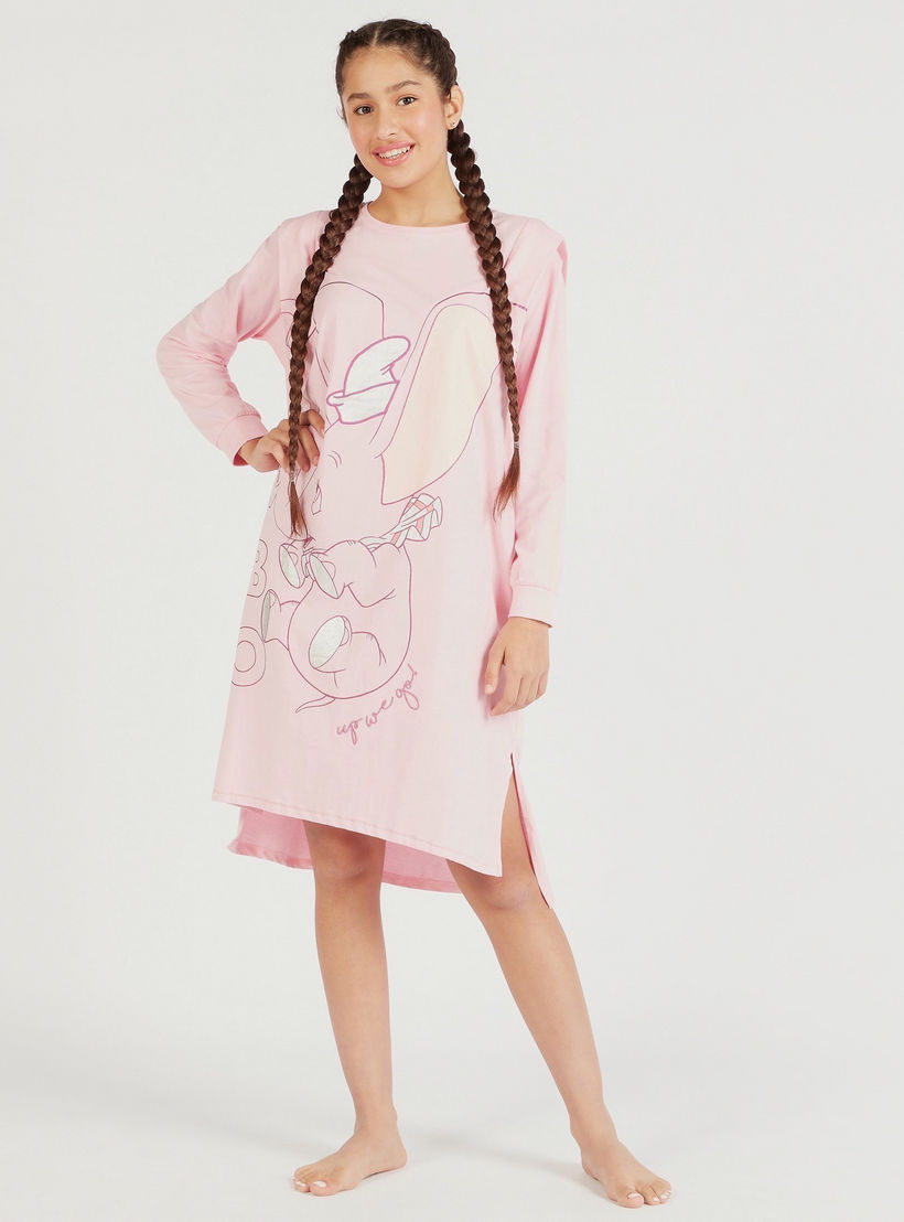 Dumbo Print Crew Neck Sleepshirt with Long Sleeves-women-clothing-nightwear-nighties-image-5