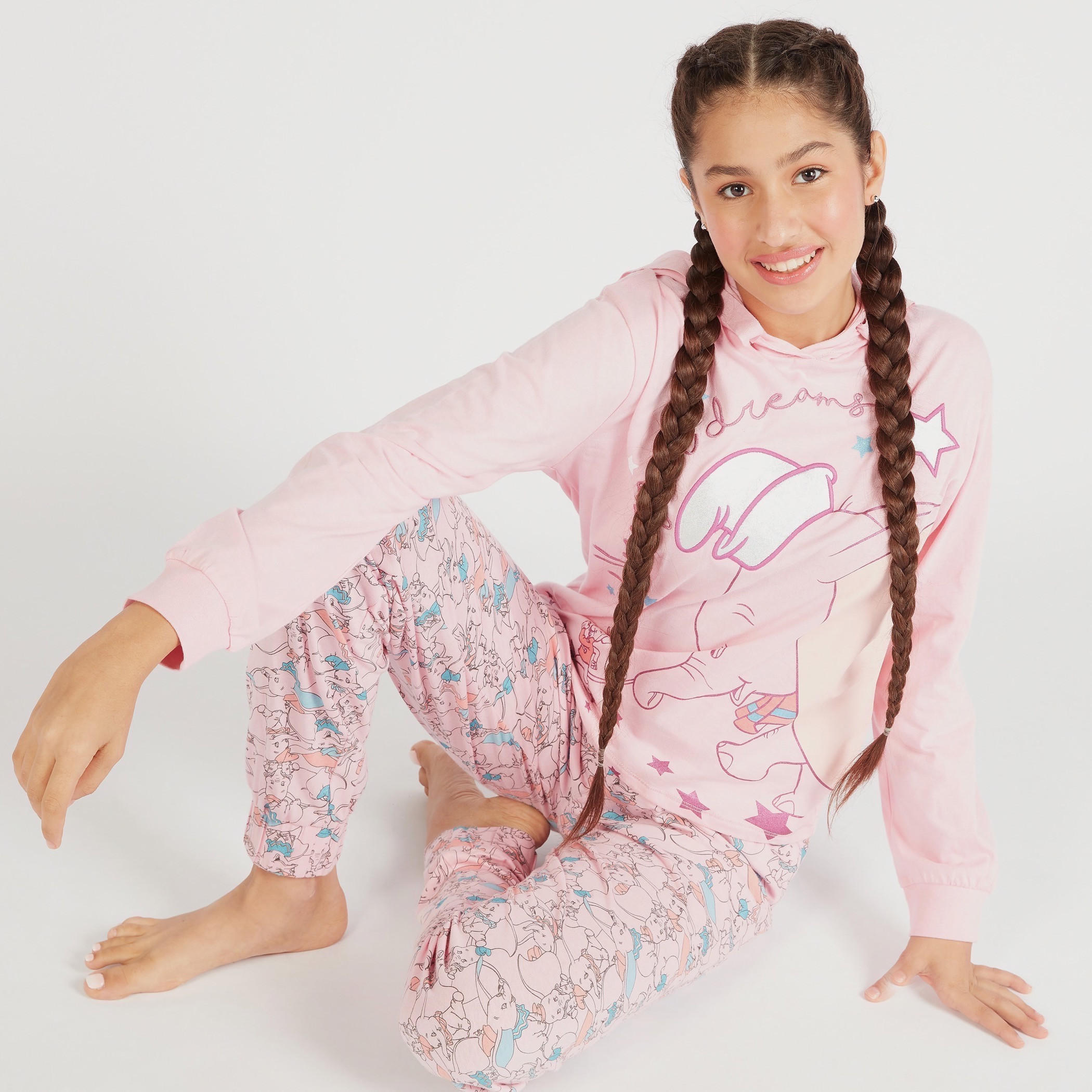 طقم بنطلون بيجاما وسويت شيرت بياقة بقبّعة وطبعات-women-clothing-nightwear-pyjamas-longsets-image-1